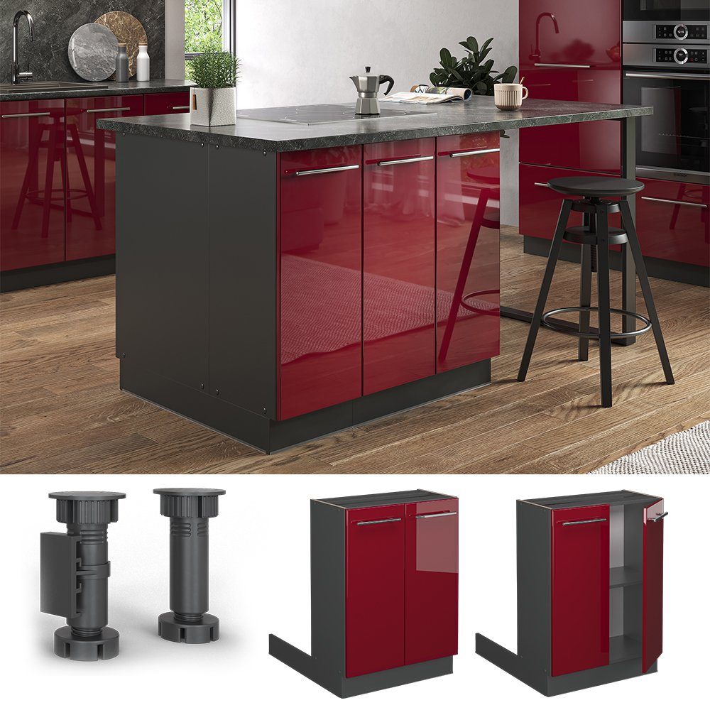 Vicco Unterschrank Fame-Line, Bordeaux Hochglanz/Anthrazit, 60 günstig online kaufen