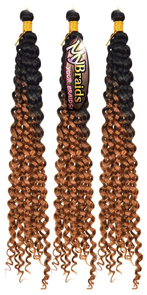 MyBraids YOUR BRAIDS! Kunsthaar-Extension Deep Wave Crochet Braids 3er Pack Flechthaar Ombre Zöpfe Wellig 9-WS Schwarz-Kastanienbraun