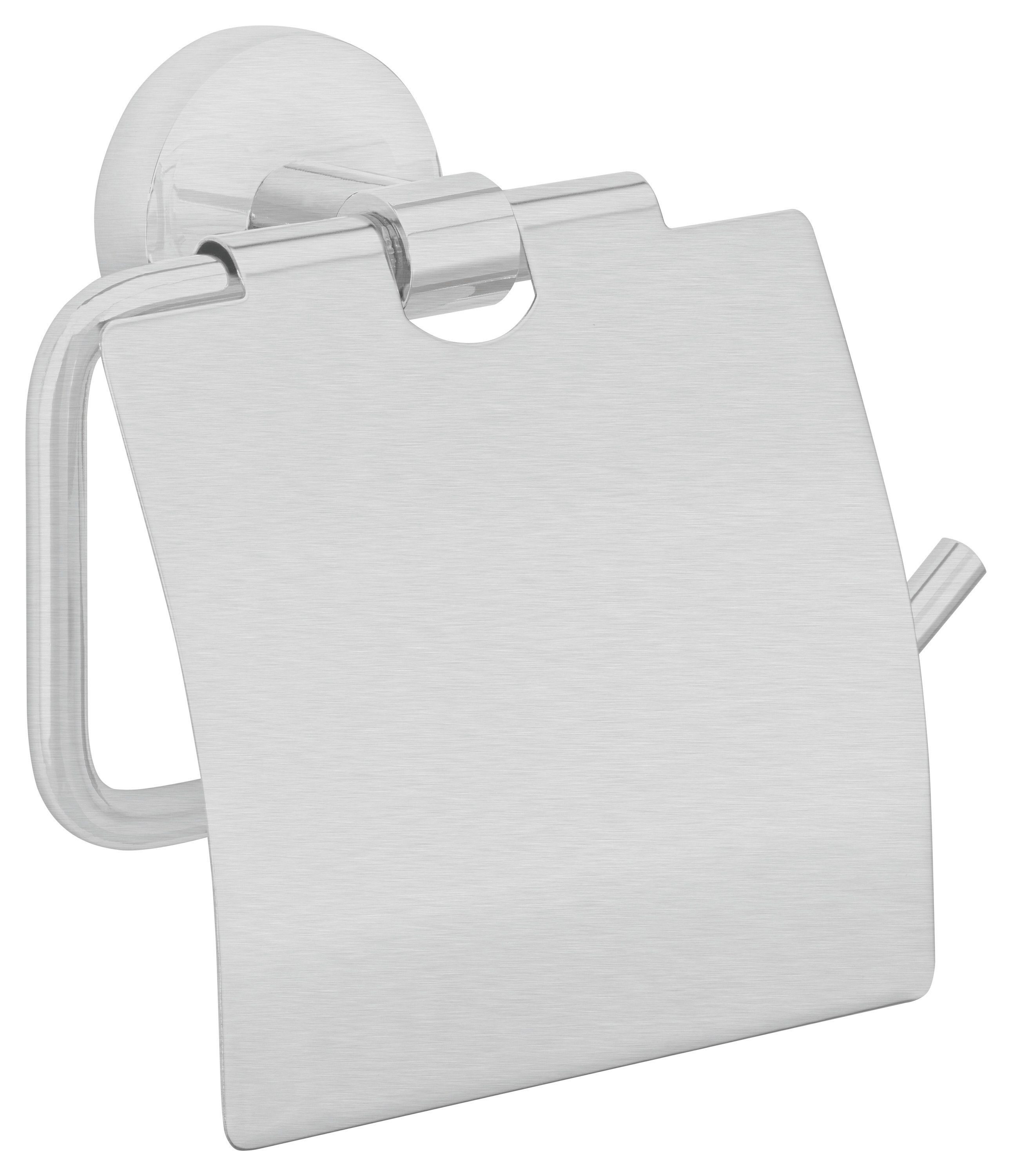 tesa Toilettenpapierhalter 1x tesa NOOBLESSE Toilettenpapierhalter mit Deckel (Komplett-Set, 2-St., inkl. Klebelösung), edelstahl 5,2 cm : 13,8 cm : 14 cm