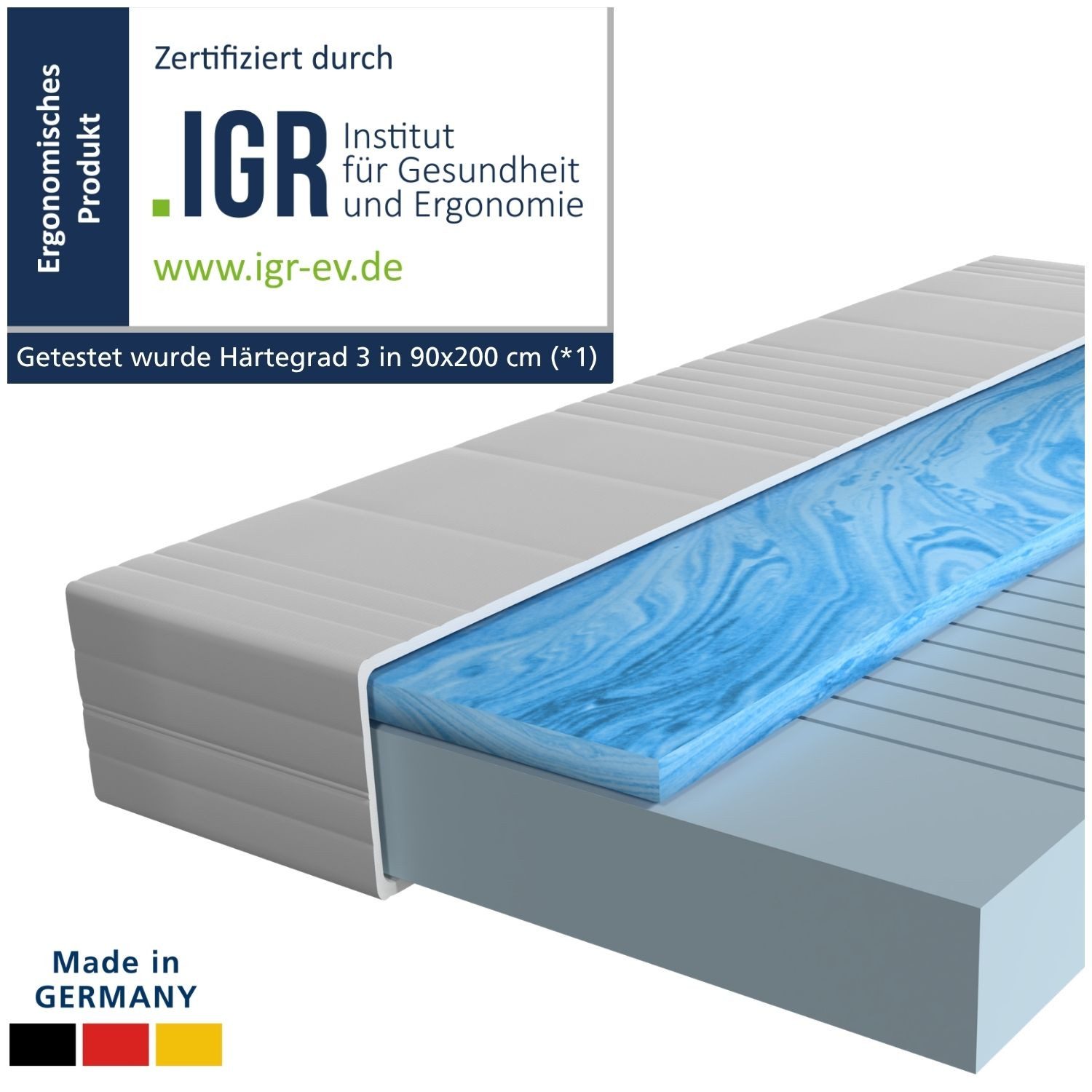 Gelschaummatratze 7-Zonen Gel-Matratze, Hochwertige Matratze mit Memory Foam, Gelschaum, AM Qualitätsmatratzen, 20 cm hoch, 90x200 cm