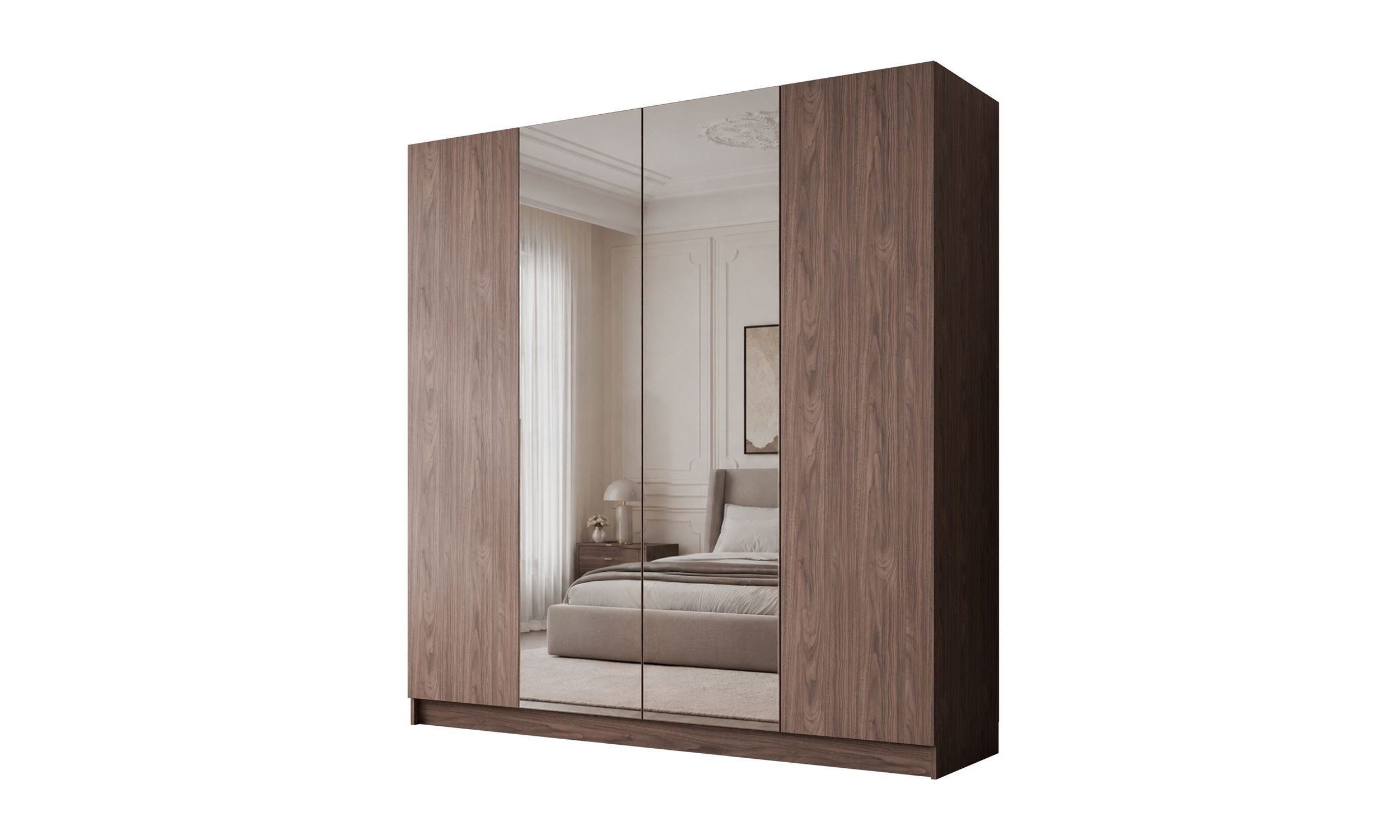 Lookway Kleiderschrank AUREL Nussbaum 4D mit Spiegel 200 x 210 x 57
