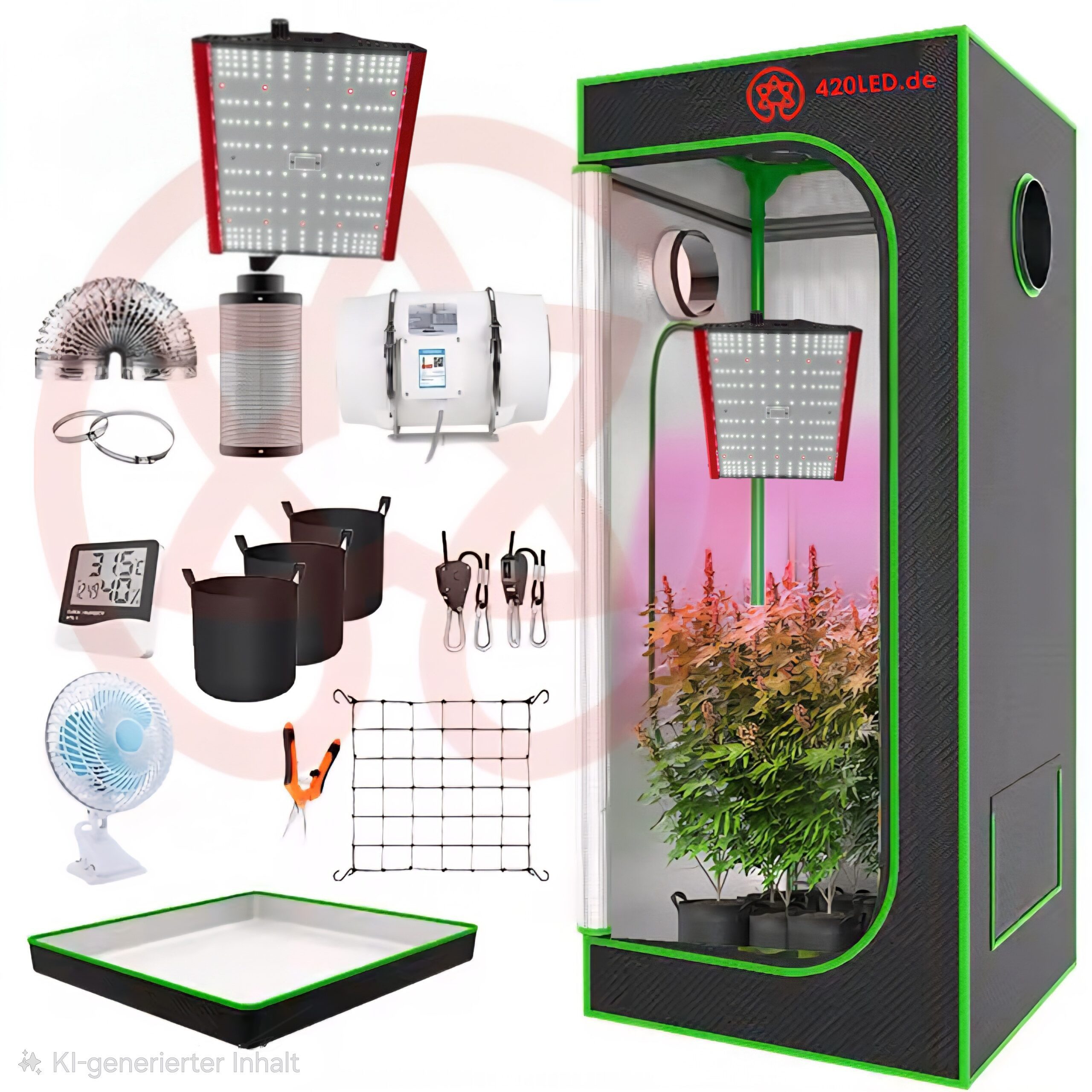 TEUTO Licht Gewächshaus 420LED® TIPI Growset 80x80x180cm, 100 Watt CARA, Gewächshaus Indoor, Set, mit 11-tlg. Zubehör