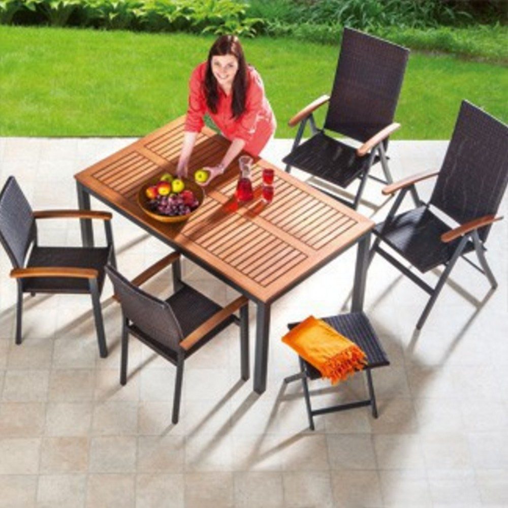 Solax-Sunshine Gartentisch Solax-Sunshine Alu-Gartentisch mit Holzplatte GENUA - Braun, Alugestell mit Holzplatte Braun