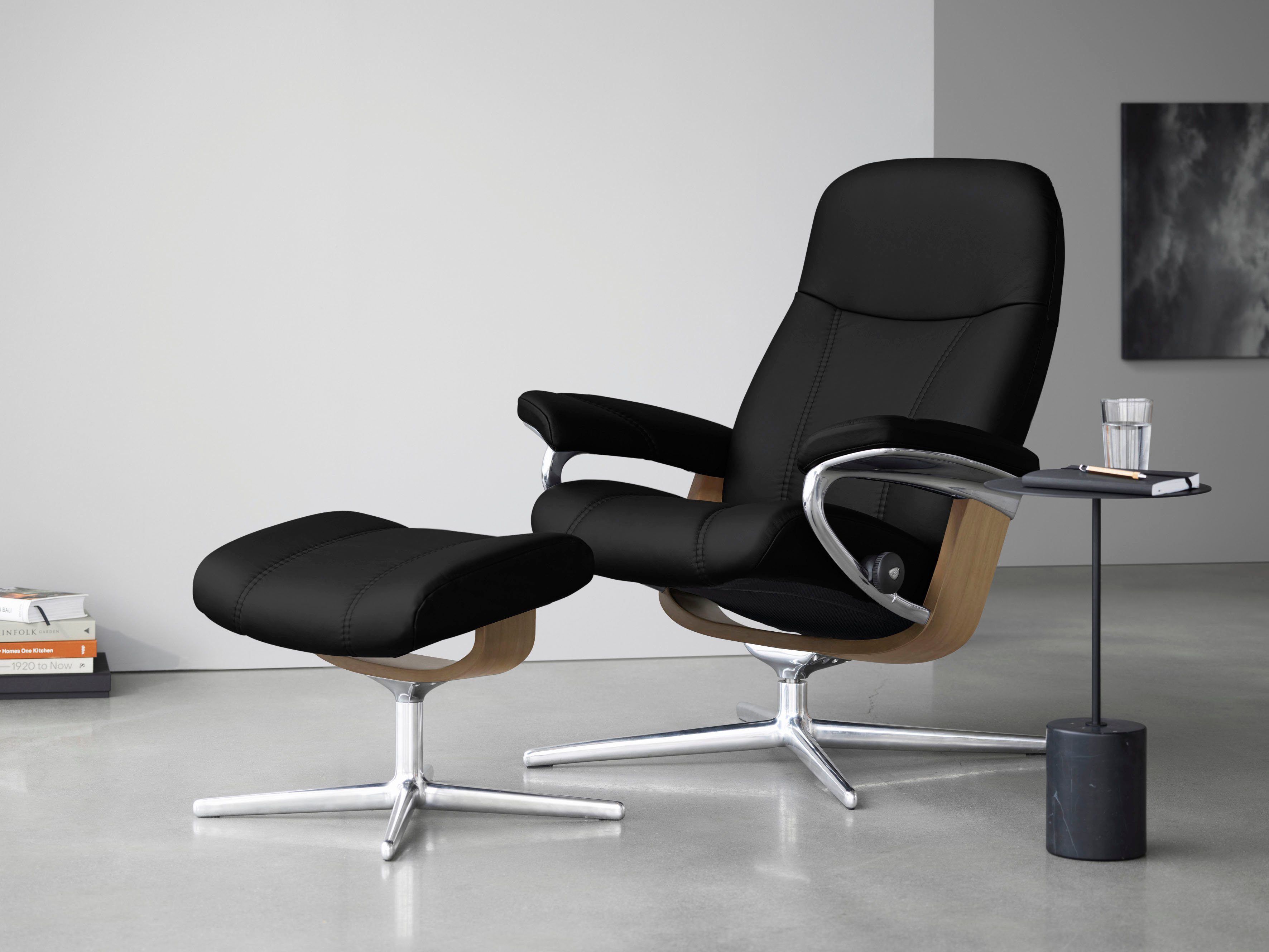 Hocker), L, & Eiche (Set, mit mit Hocker, M mit S, Consul Stressless® Größe Relaxsessel Relaxsessel Holzakzent Cross Base,