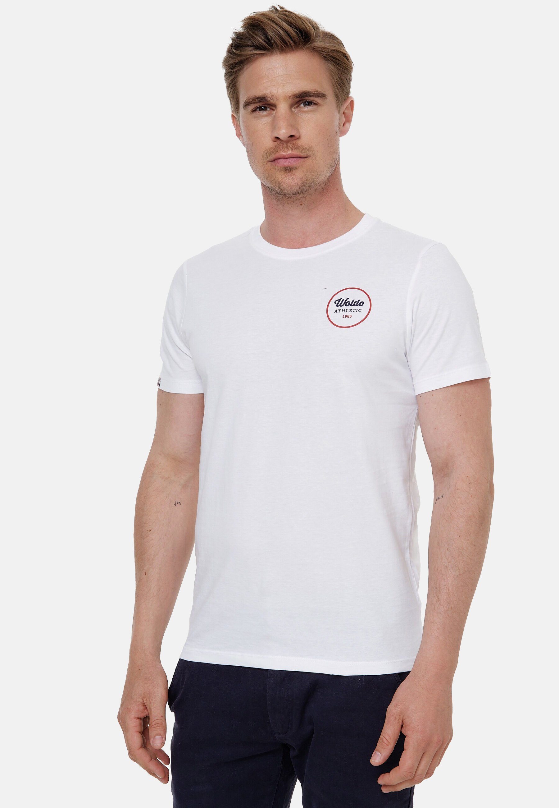 T-Shirt Woldo T-Shirt weiß Athletic Print Runder