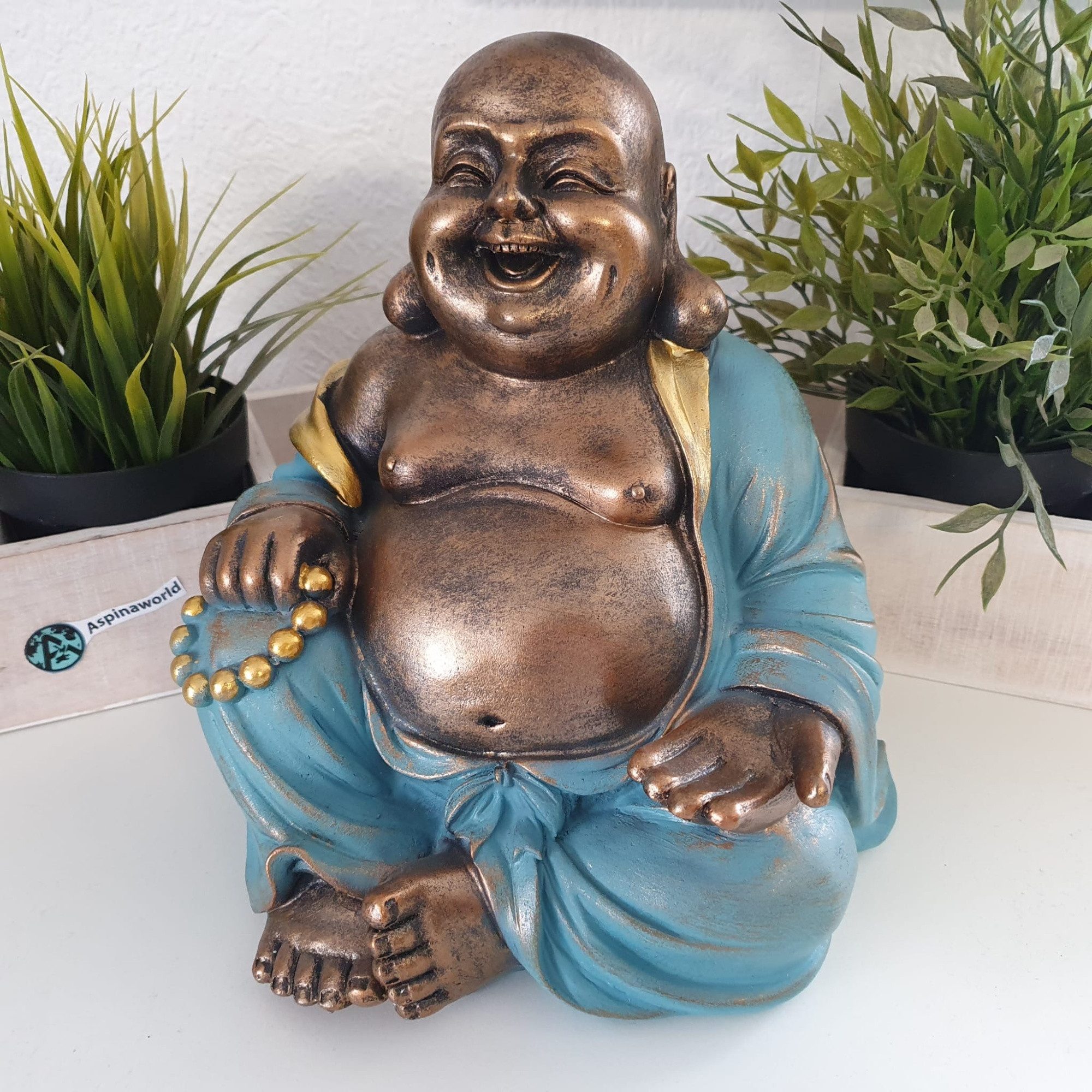 Aspinaworld Dekofigur Buddha Figur mit dickem Bauch 22 cm mintgrün