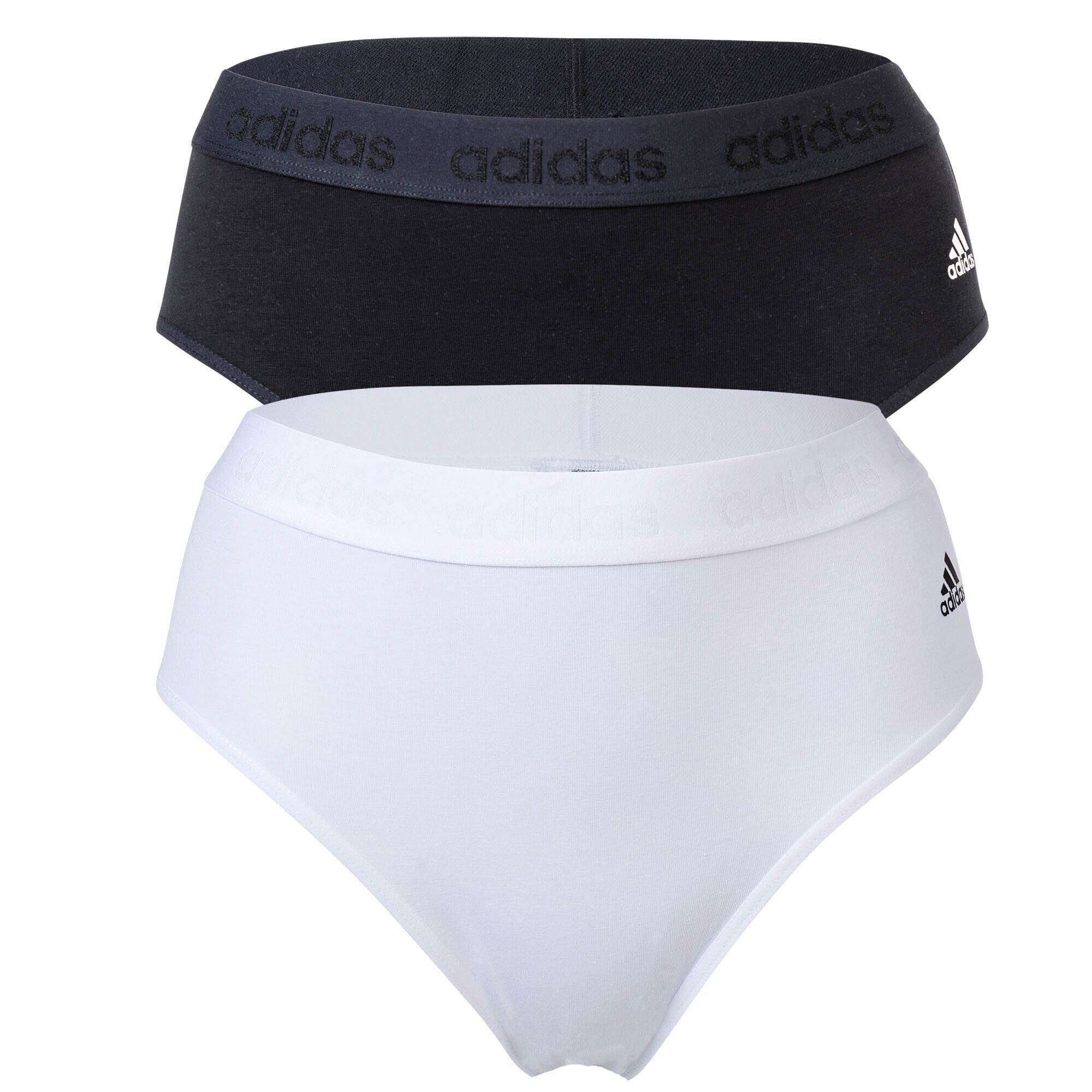 adidas Sportswear Slip Damen Slip, 2er Pack - Bikini Slip, Smart Cotton Schwarz/Weiß