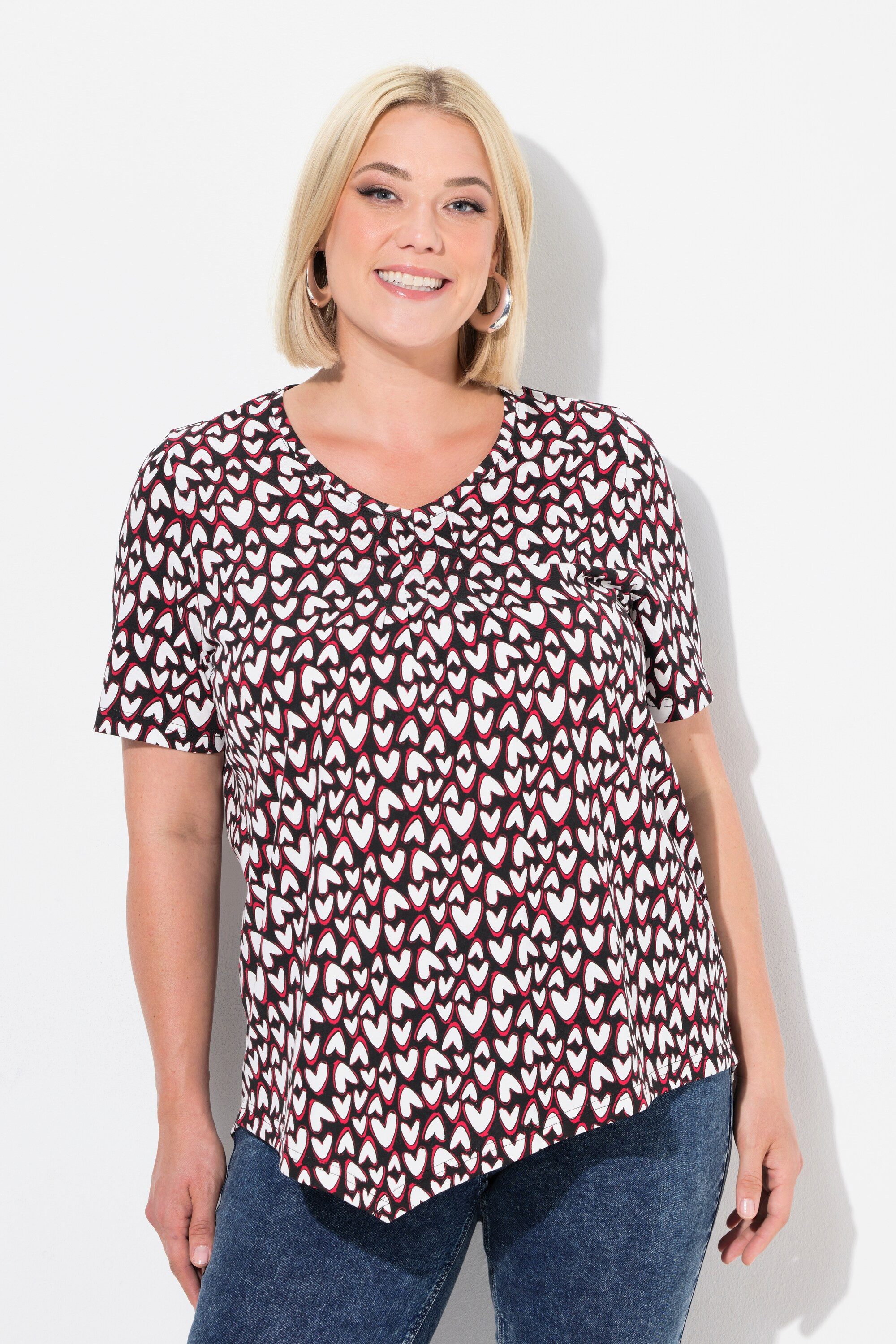 Ulla Popken T-Shirt T-Shirt Herzen Zipfelsaum günstig online kaufen