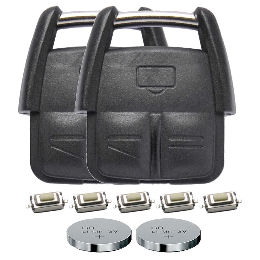 mt-key 2x 3 Tasten Auto Schlüssel Reparatur Set + 6X Mikrotaster + 2X CR2032 Knopfzelle, CR2032 (3 V), für Opel Signum Vectra C Funk Fernbedienung