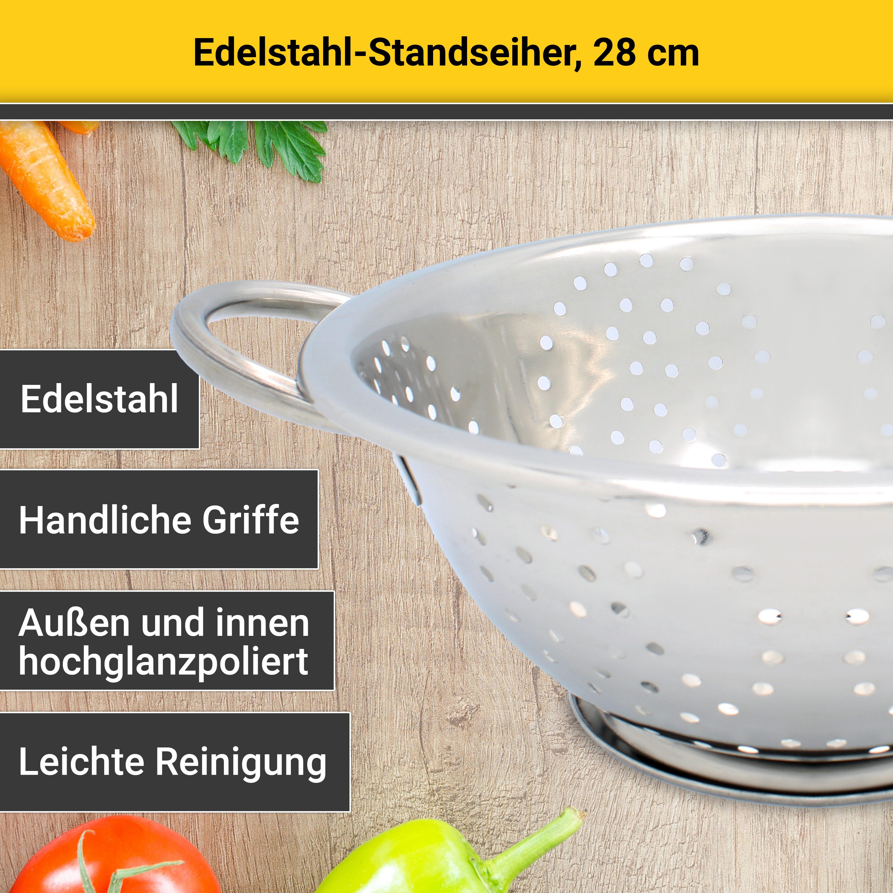 Krüger Seiher Edelstahl Standseiher glänzend poliert, Ø 24 cm, Edelstahl, (1-St), zeitloses Design und einfache Reinigung – Bild 2 von 3