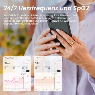 Sanorum Smart Ring für Herren und Damen Titan gefertigt Smartringe Smartwatch (Gesundheits Tracker Ring) mit Herzfrequenz, Blutsauerstoff, Menstruationszyklus, Schlafqualitätsanalyse, mehrere Sportmodi, IP68 Wasserdicht Smartringe, Fitness- und Wellness-Tracker, für iOS & Android