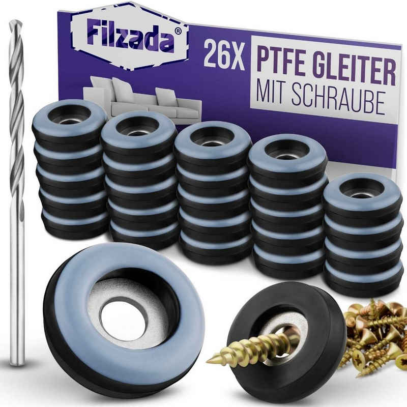 Filzada Möbelfuß 26x Teflongleiter Schraube Rund Ø19,22,25,38mm PTFE Möbelgleiter