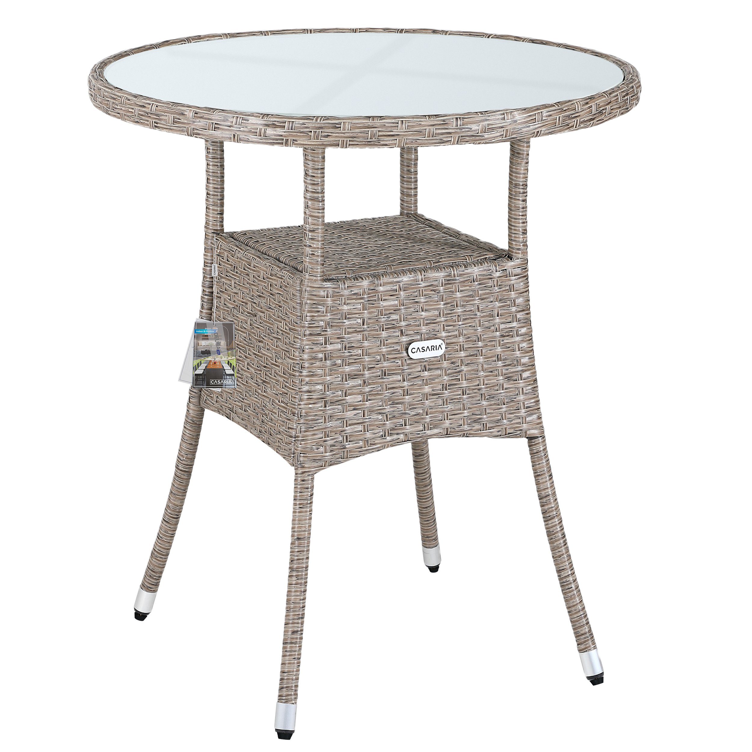Casaria Gartentisch, Polyrattan Rund Glas Höhenverstellbar 80kg Belastbarke günstig online kaufen