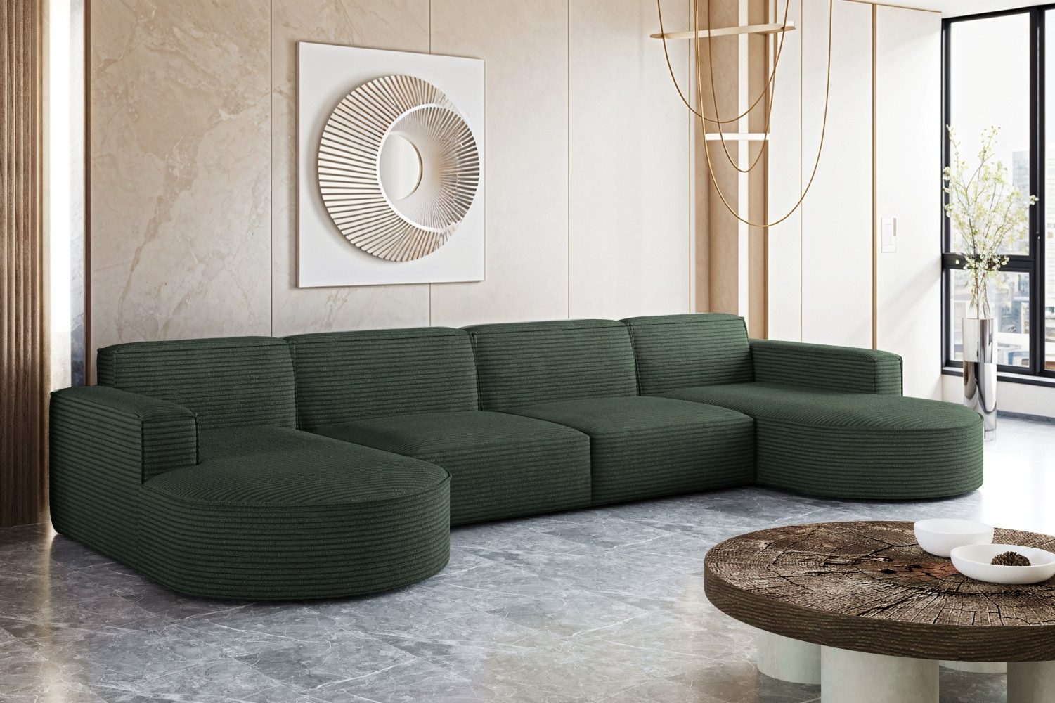 Kaiser Möbel Ecksofa Designer MODENA U XL stoff Dicker cord Poso, Viele Farben, praktisch und komfortabel