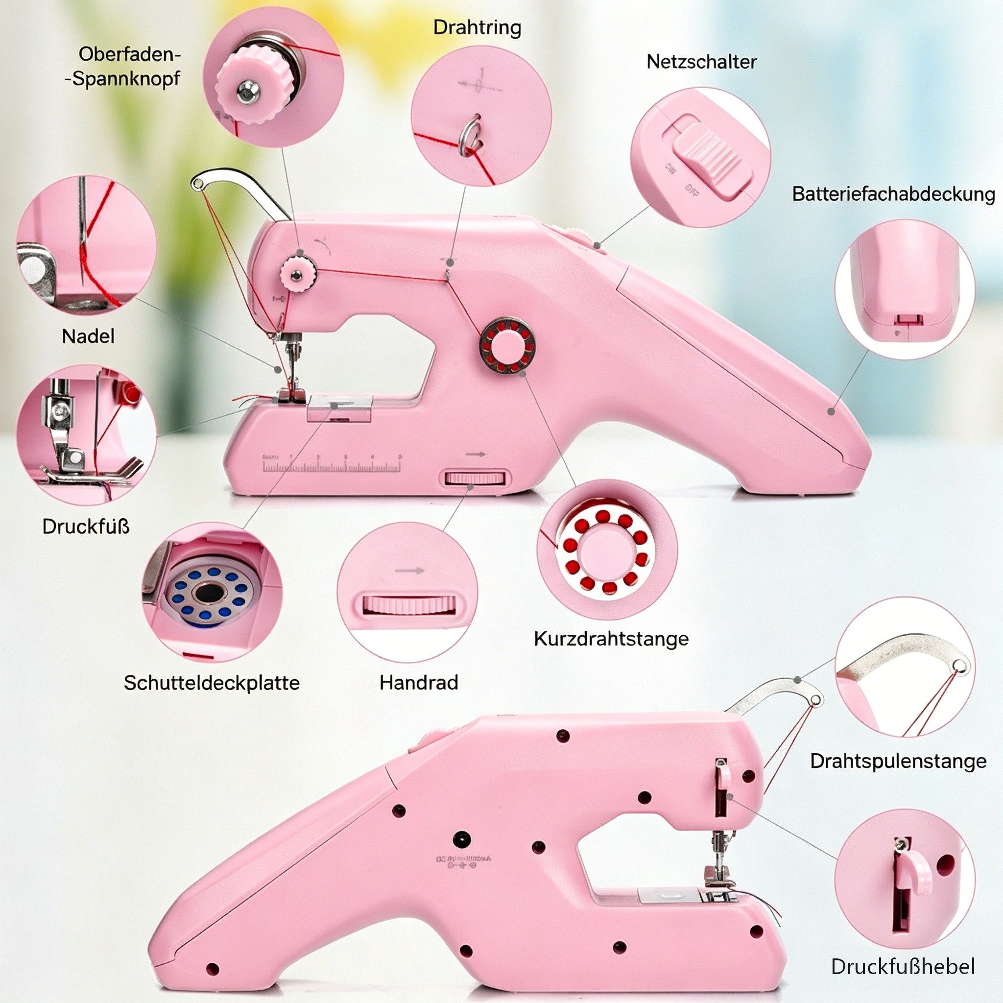 AIBISTAR Nähmaschine Elektrische Mini Nähmaschine, Portable Electric Sewing Machine, Doppelstich,Kompakt & leicht,Einfache Bedienung, ideal für Anfänger