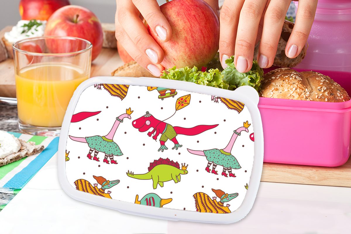 MuchoWow Lunchbox Muster - - für Snackbox, Kind, (2-tlg), Kinder - Brotdose Erwachsene, Brotbox Dino Kunststoff, Kinder, - rosa Mädchen, Jungen - Kunststoff Farben