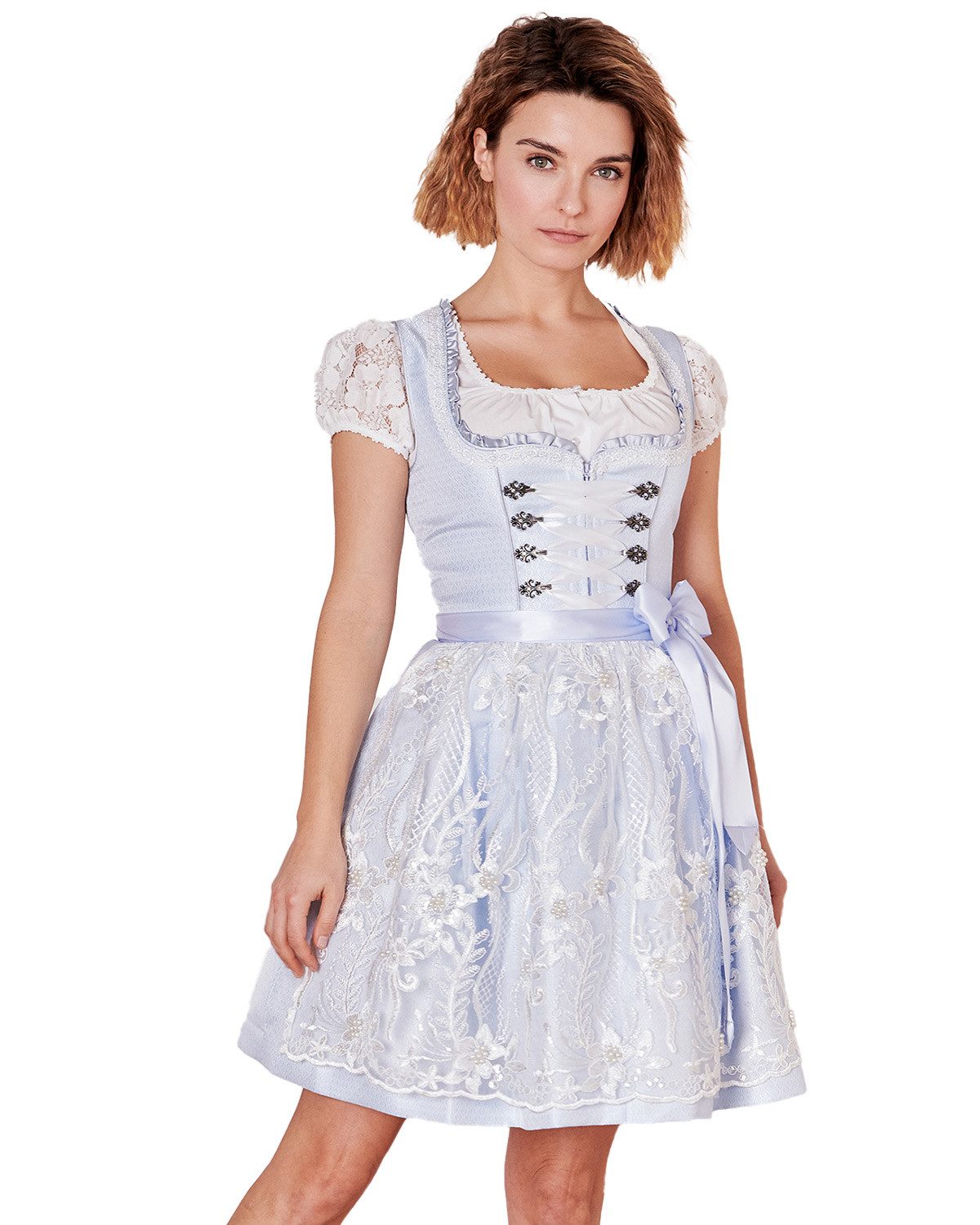 Krüger Madl Dirndl 'Samantha' mit Spitzenschürze 419167, Weiß Hellbl