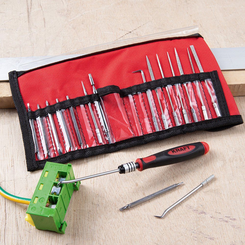Kraft Werkzeuge Werkzeugset Gürtelschlaufe in Rolltasche, praktischer Lieferung 18tlg. Kraft Werkzeuge Feinwerkzeugsatz in Falttasche (18tlg), mit