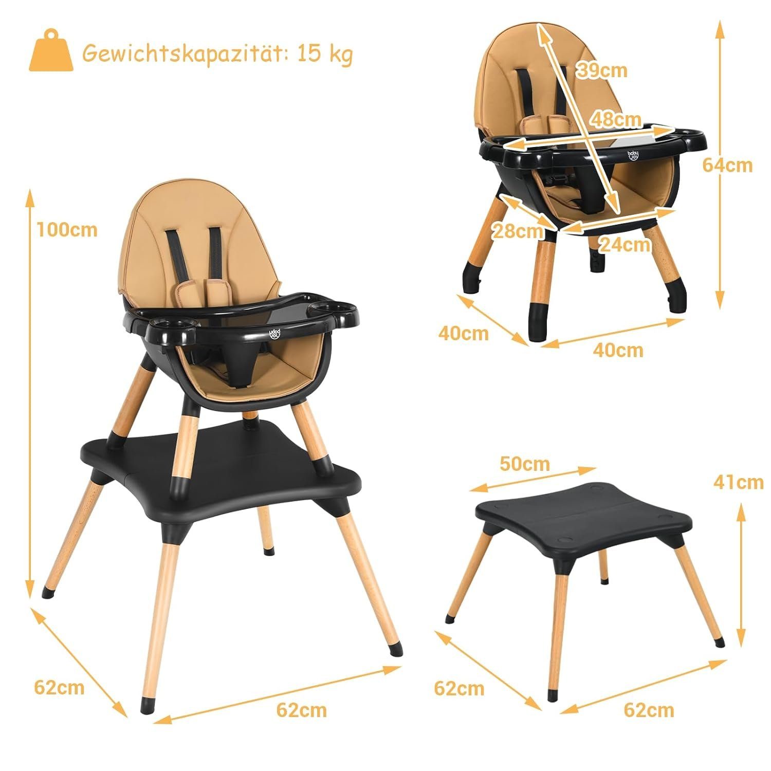 ab Tablett, braun in Babyhochstuhl, Hochstuhl 1 KOMFOTTEU 2 verstellbares 6 Monate