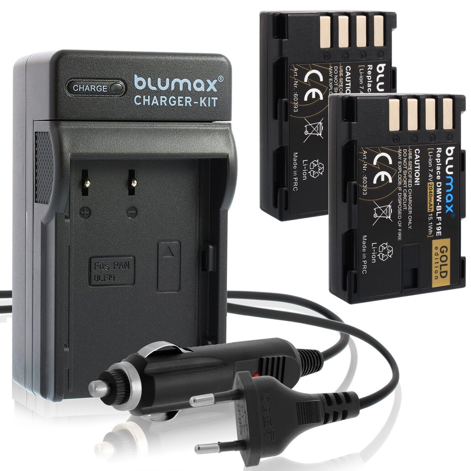 Blumax Set mit 2040mAh BLF19E Panasonic Kamera-Akku Lader DMC-GH3 für