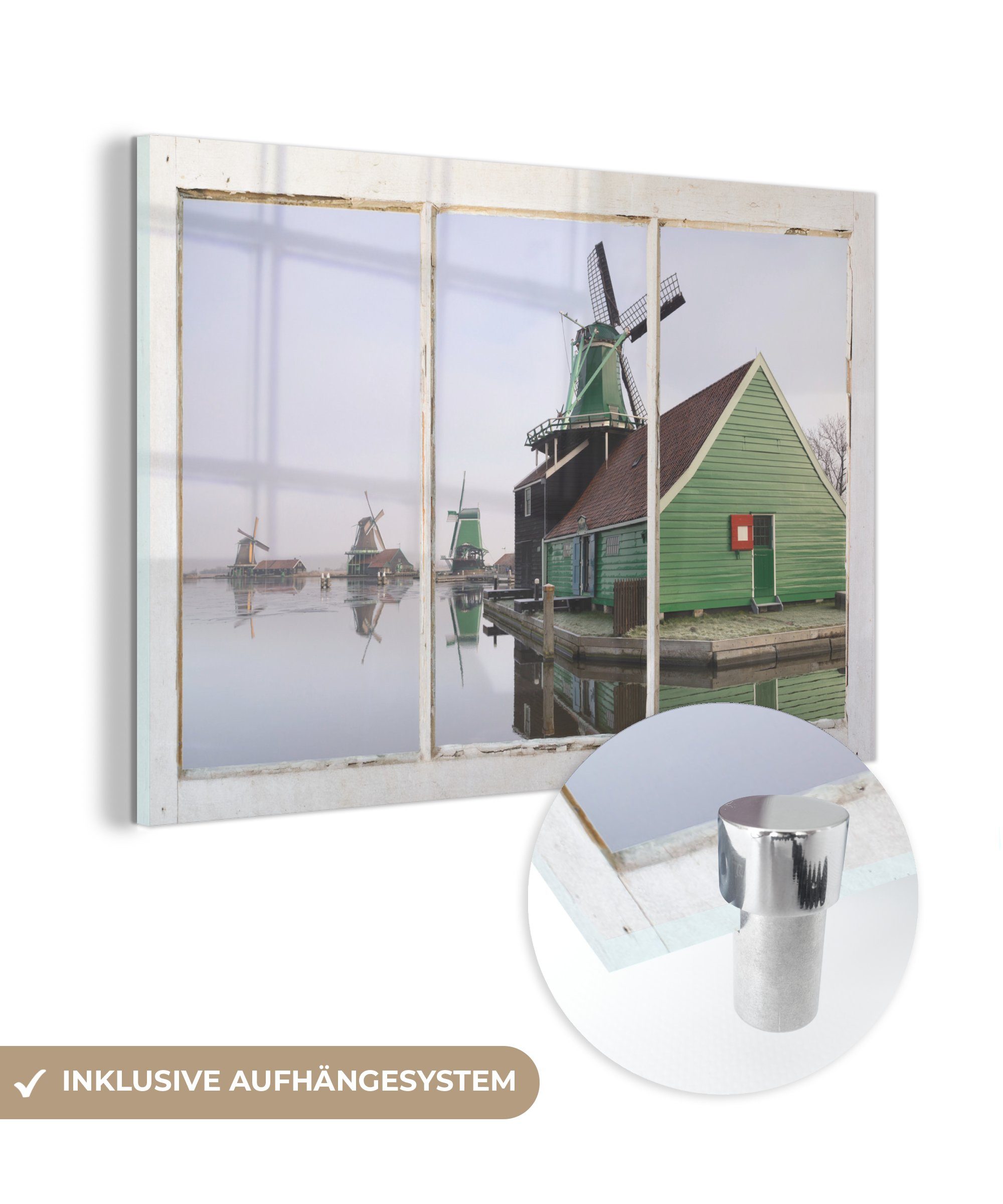 MuchoWow Acrylglasbild Aussicht - Mühle - Wasser, (1 St), Glasbilder - Bilder auf Glas Wandbild - Foto auf Glas - Wanddekoration