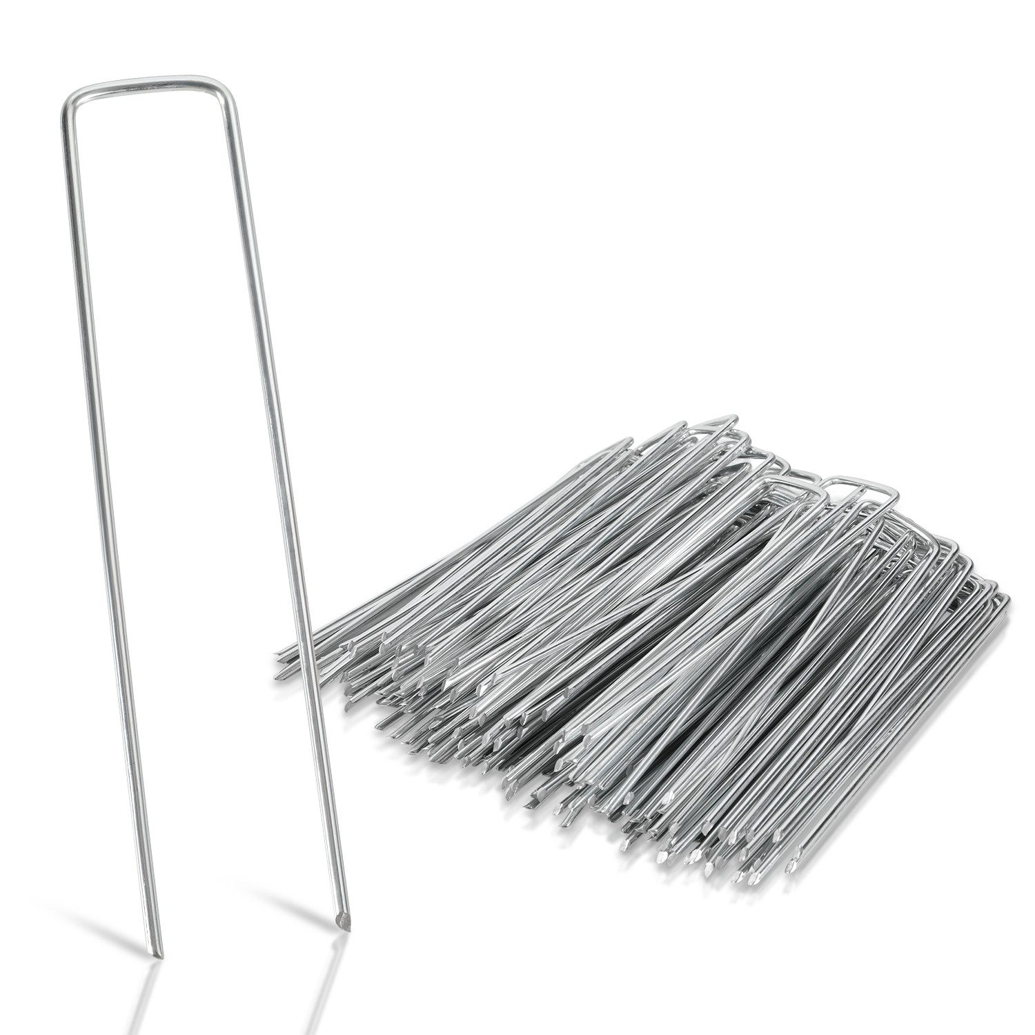 Clanmacy Bodenanker Erdanker Zelthering Befestigungs für Unkrautvlies, für Wiesen, Garten, Ackerland, Teich, Blumenbeet, Einfahrt, uwn., Montageart: Freistehend, (Heringe, Befestigungsanker, 50-St., 15x2.5cm (LxB),φ0.28cm, für Innen-/Außenbereich), Verzinkt Stahl, Wiederverwendbar, Einfach zu bedienen