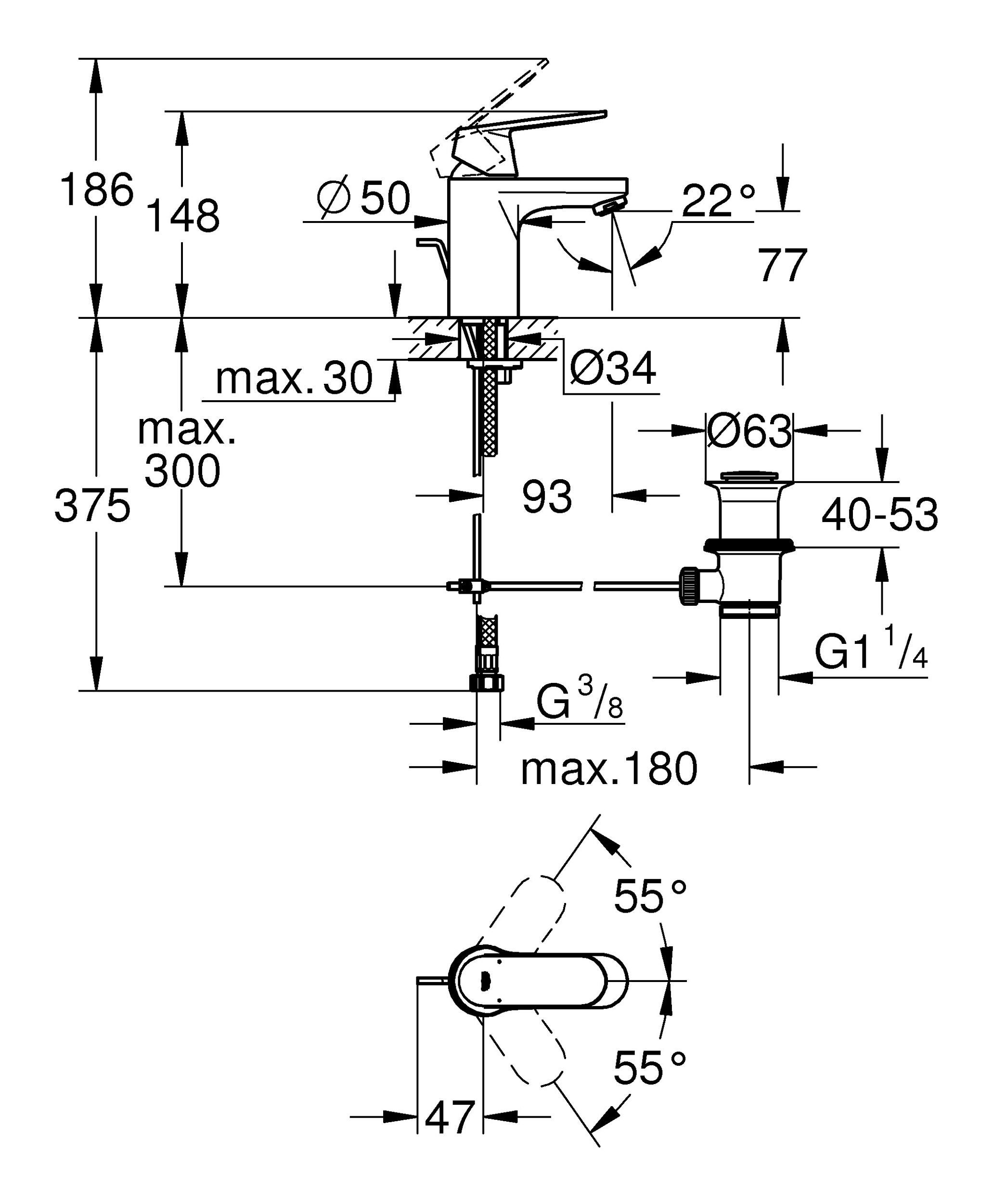 Grohe Cosmpolitan Waschtischarmatur Cosmopolitan Eurosmart S-Size Eurosmart Einhand m. Zugstangen-Ablaufgarnitur