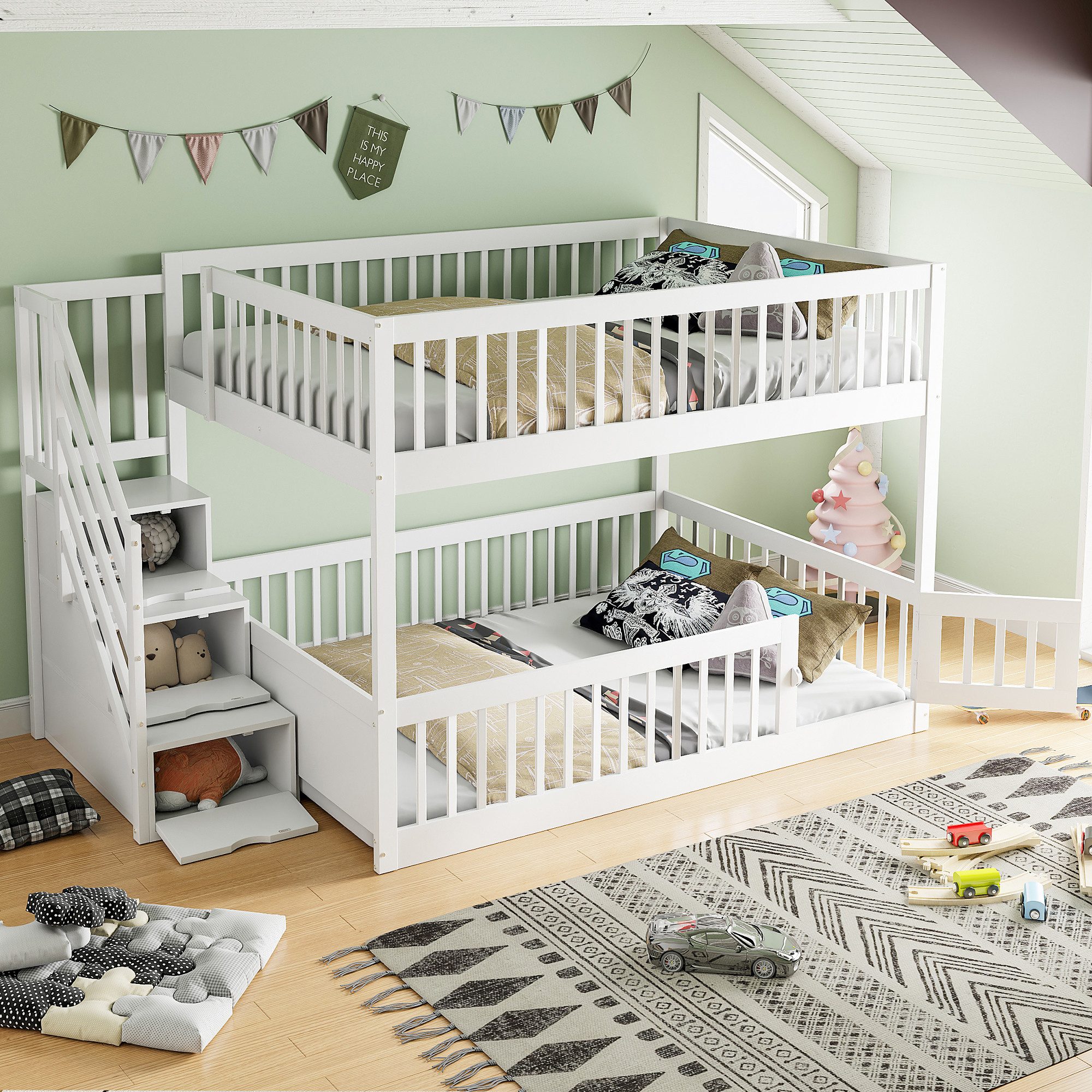 Flieks Etagenbett, Kinderbett 140x200cm mit Stauraumtreppe günstig online kaufen