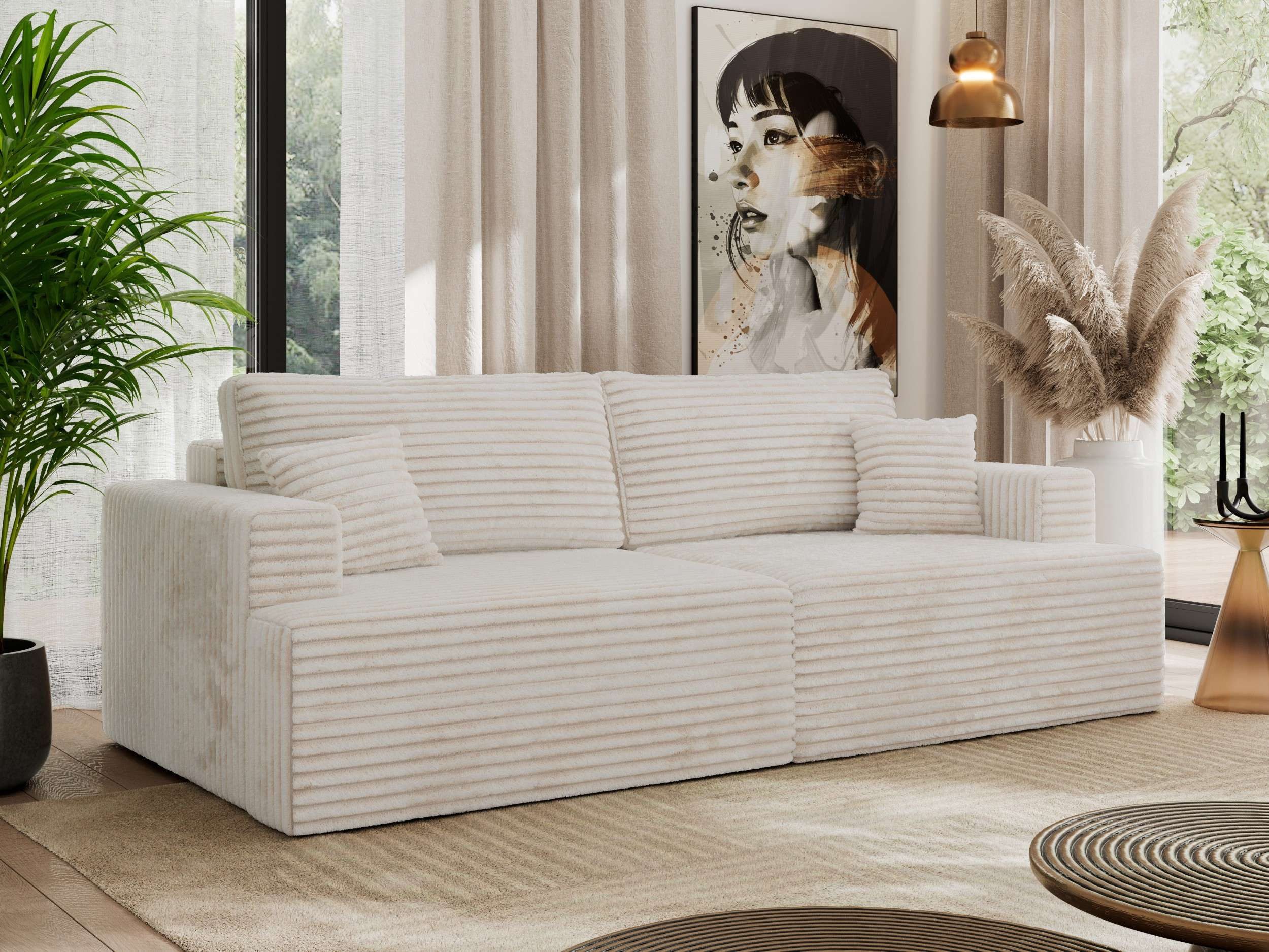 MKS MÖBEL Schlafsofa VIRELLA, 4-Sitzer-Sofa, mit Schlaffunktion, Bettkasten, modernem Design, Zierkissen