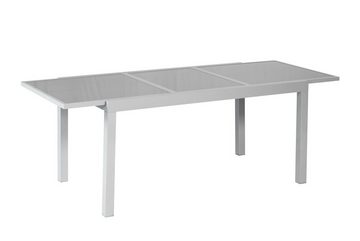 MERXX Garten-Essgruppe Ostia, (Set 5-teilig, Tisch, 4 Stapelsessel, Aluminium mit Textilbespannung, Sicherheitsglas)