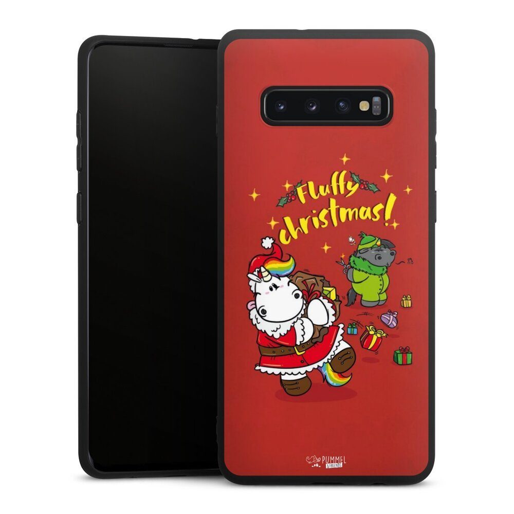 DeinDesign Handyhülle Pummeleinhorn Fluffy Christmas Red, Samsung Galaxy S10 Plus Silikon Hülle Premium Case Handy Schutzhülle