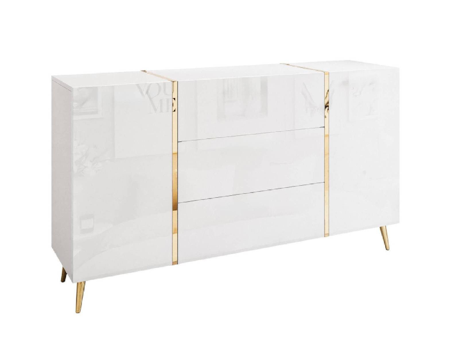 Kommode ONYX goldenen Beinen Sideboard Hochglanz Push-Open / Goldgriffe 158 cm