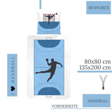 Bettwäsche Handball 135x200 + 80x80 cm, 100 % Baumwolle, MTOnlinehandel, Renforcé, 2 teilig, Traumhelden Bettwäsche-Set für Kinder, Teenager & Erwachsene