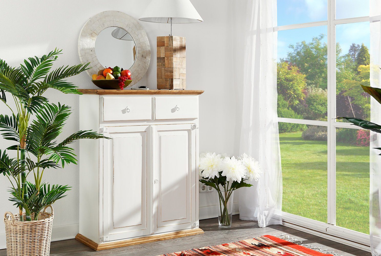 1a Direktimport Kommode Vertiko Schrank Pinie Massivholz Weiß Honig - Mexico Möbel