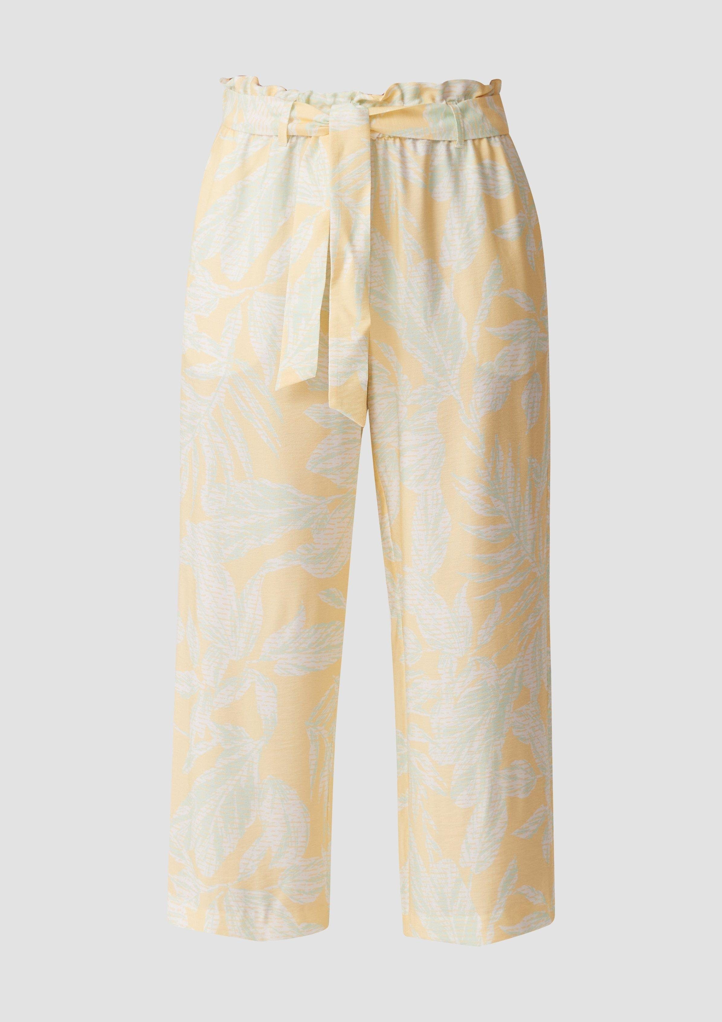 Comma Stoffhose Loose: Allover-Print Hose vanille mit