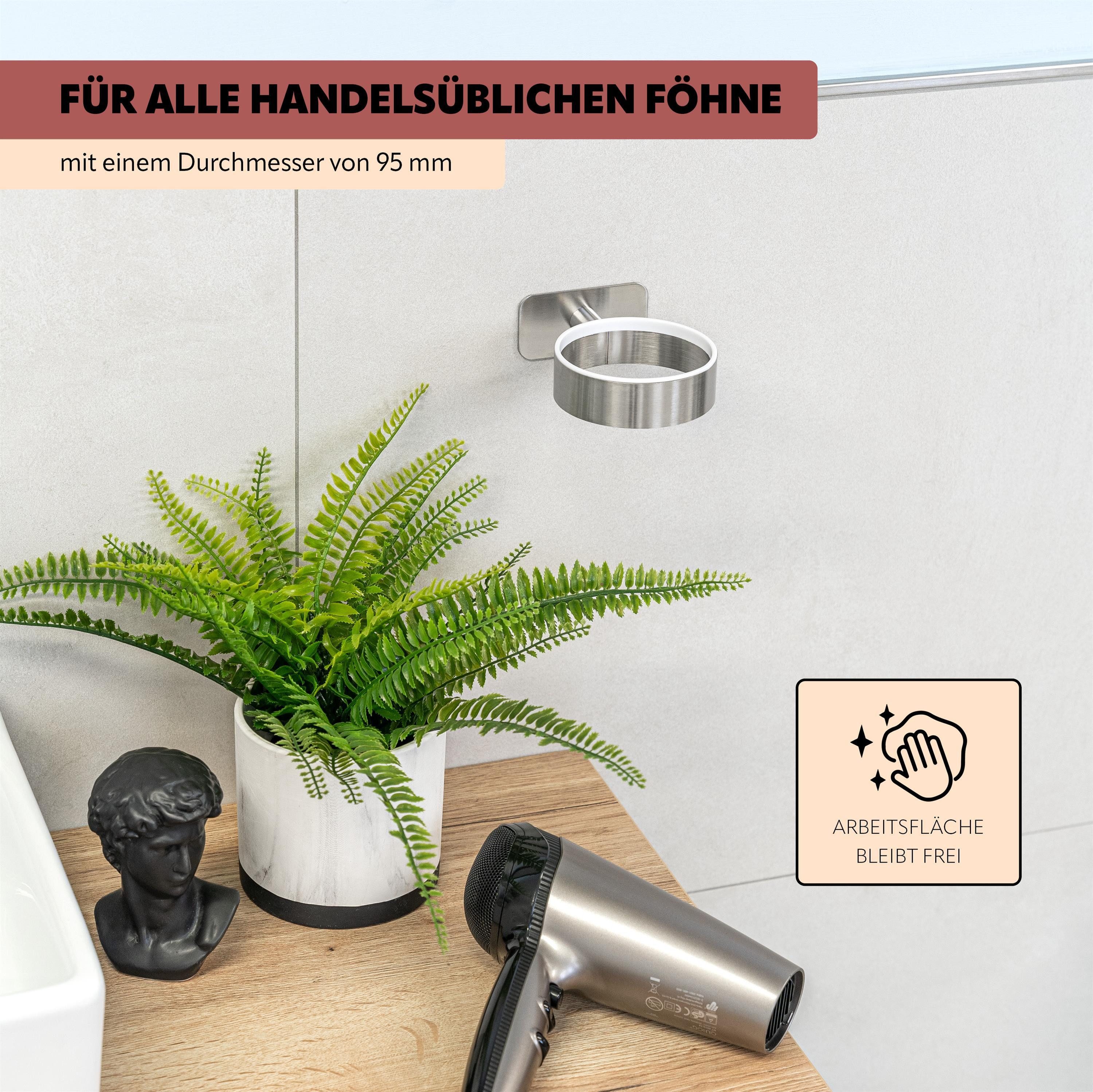 bremermann Haartrocknerhalter bremermann Bad-Serie PIAZZA TAPE - mit Klebepad, matt, (1-tlg., mit schützendem Kunststoffring) – Bild 5 von 5
