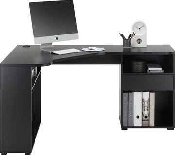 BEGA OFFICE Eckschreibtisch BC3155, schwarz mit Ablagefächer und Schublade