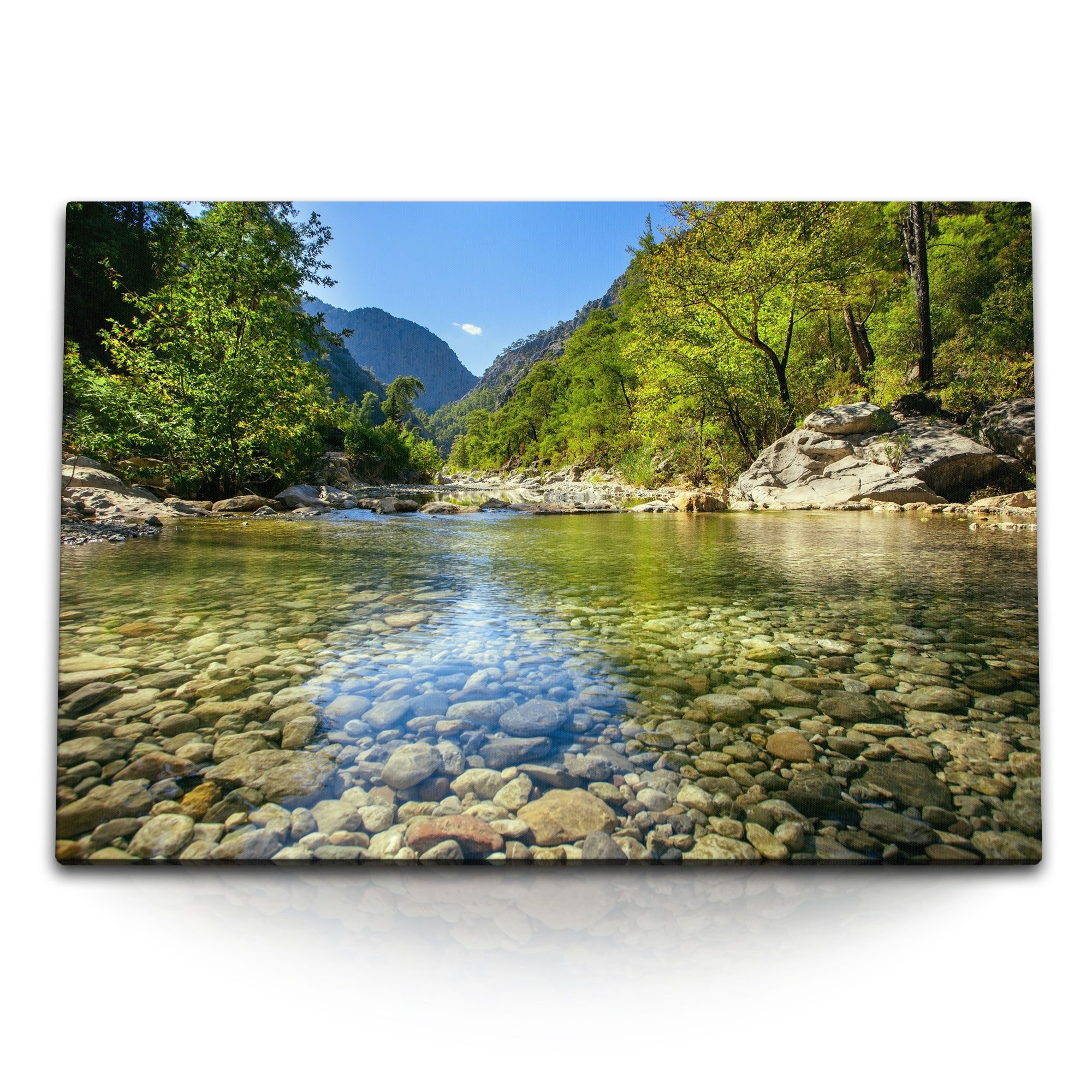 Leinwandbild 120x80cm Wandbild auf Leinwand Bergfluss Fluss Natur Steine Berge Somm