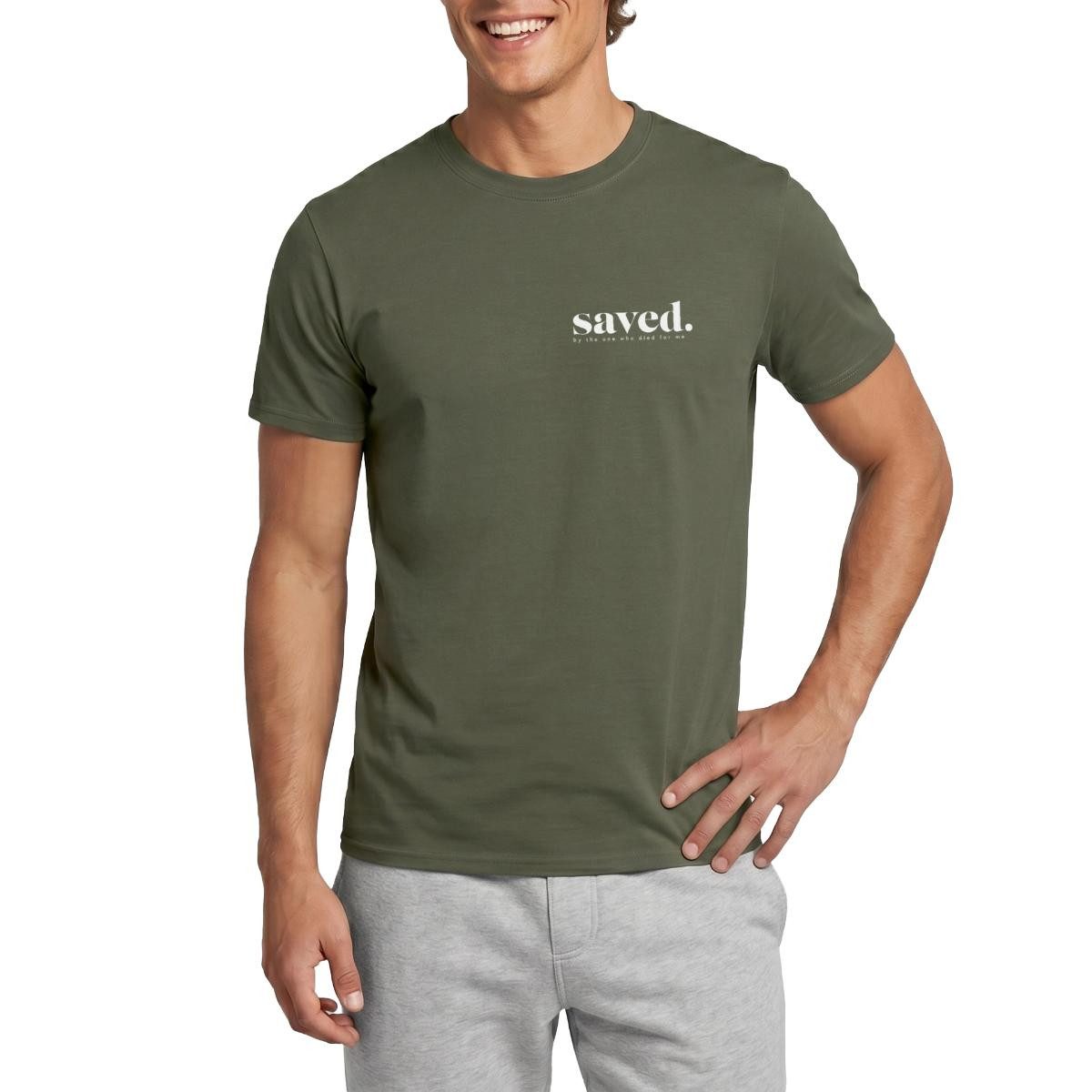 T-Shirt Saved By Jesus Gott Religion Christus Christ Männer T-Shirt