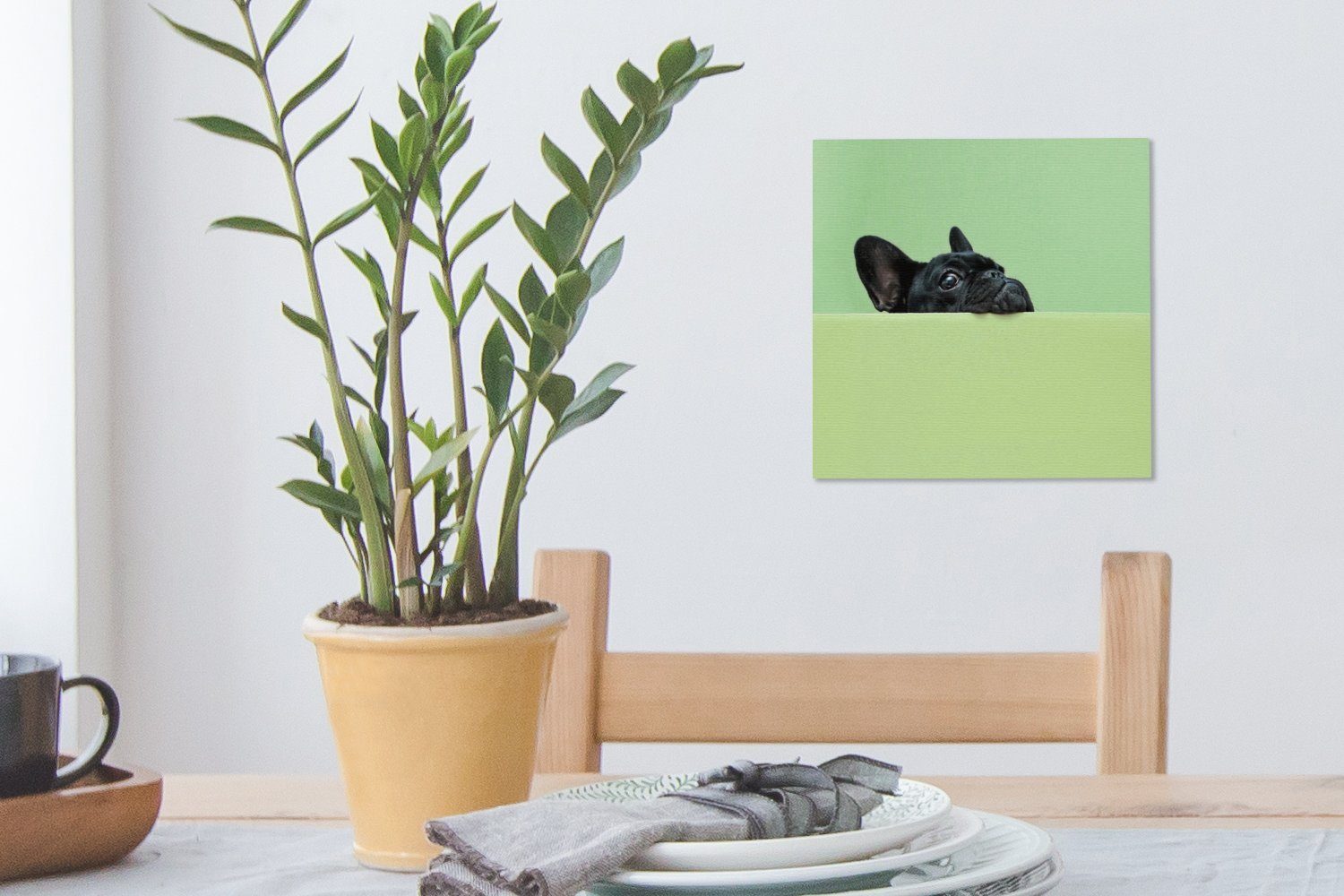 OneMillionCanvasses® Leinwandbild Schwarz, Leinwand St), - - für Bulldogge Grün Bilder (1 Wohnzimmer Schlafzimmer Französische