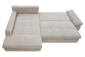 Iwaniccy Ecksofa REBEL, Ausziehbar, B 278 x T 175 cm, Creme, Cord, Ausziehfunktion, Bettkasten, 3 Rücken- und 2 Zierkissen