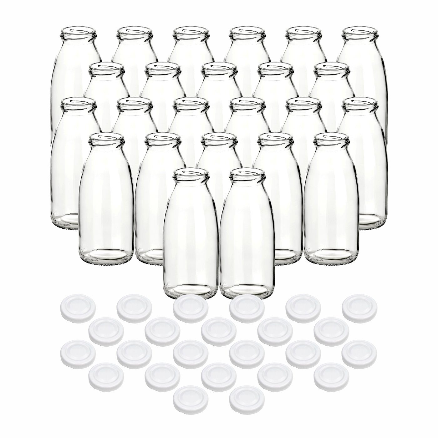 gouveo Trinkflasche Saftflaschen 250 ml mit Schraub-Deckel - Kleine Flasche 0,25 l, 24er Set, weiß