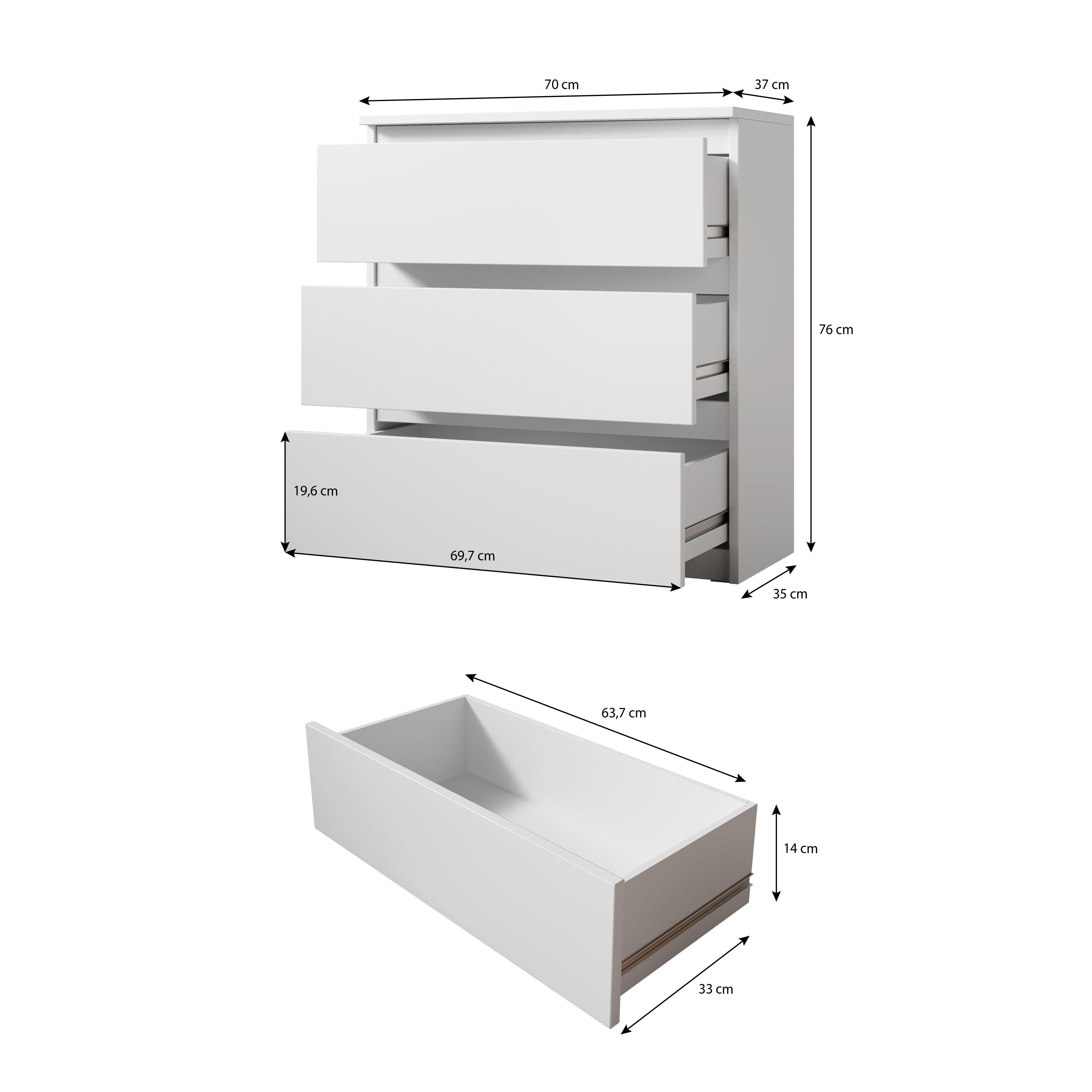 Furnix Kommode 35 cm, Tiefe Schubladen Breite 76 puristisch cm 70 Arenal modern, 3 cm, Höhe mit Sonoma