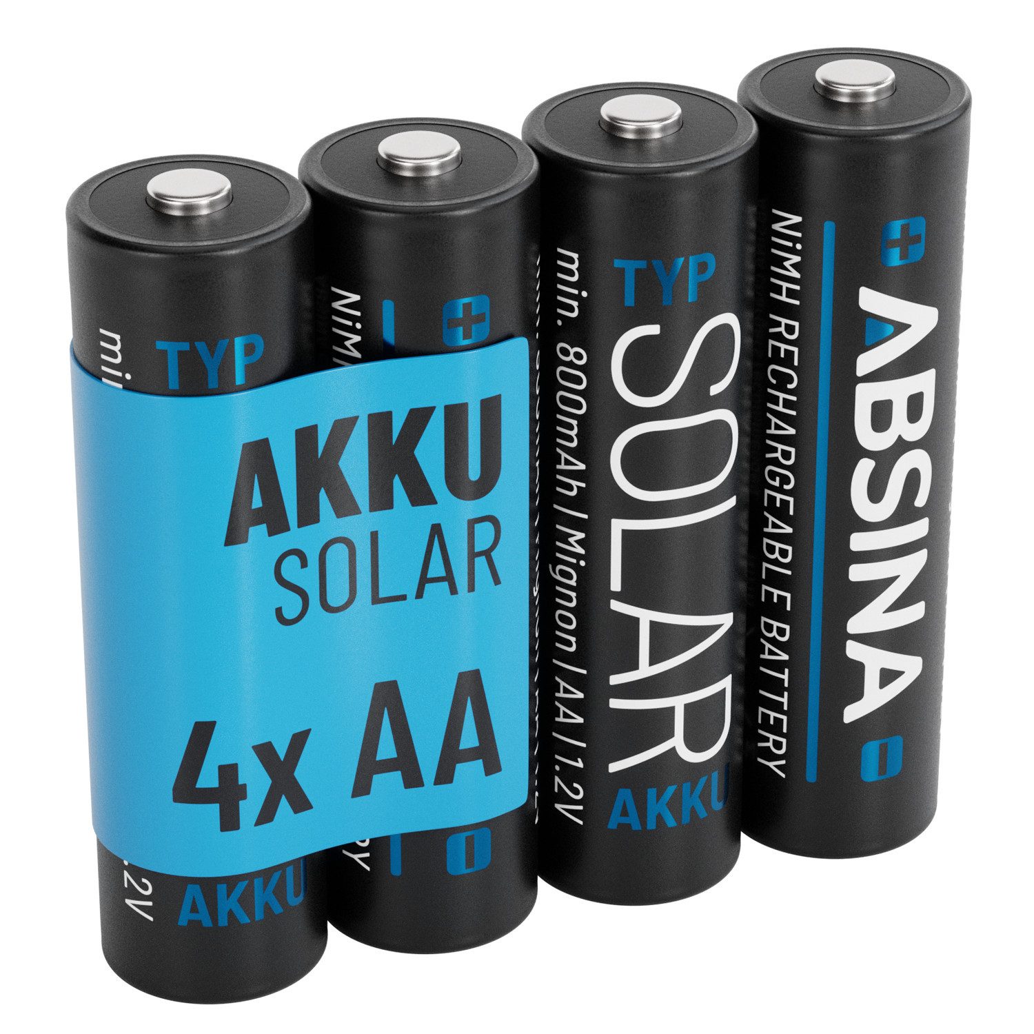 4x Solar Akku AA wiederaufladbar 800mAh 1.2V NiMH - Mignon AA Solar Akku