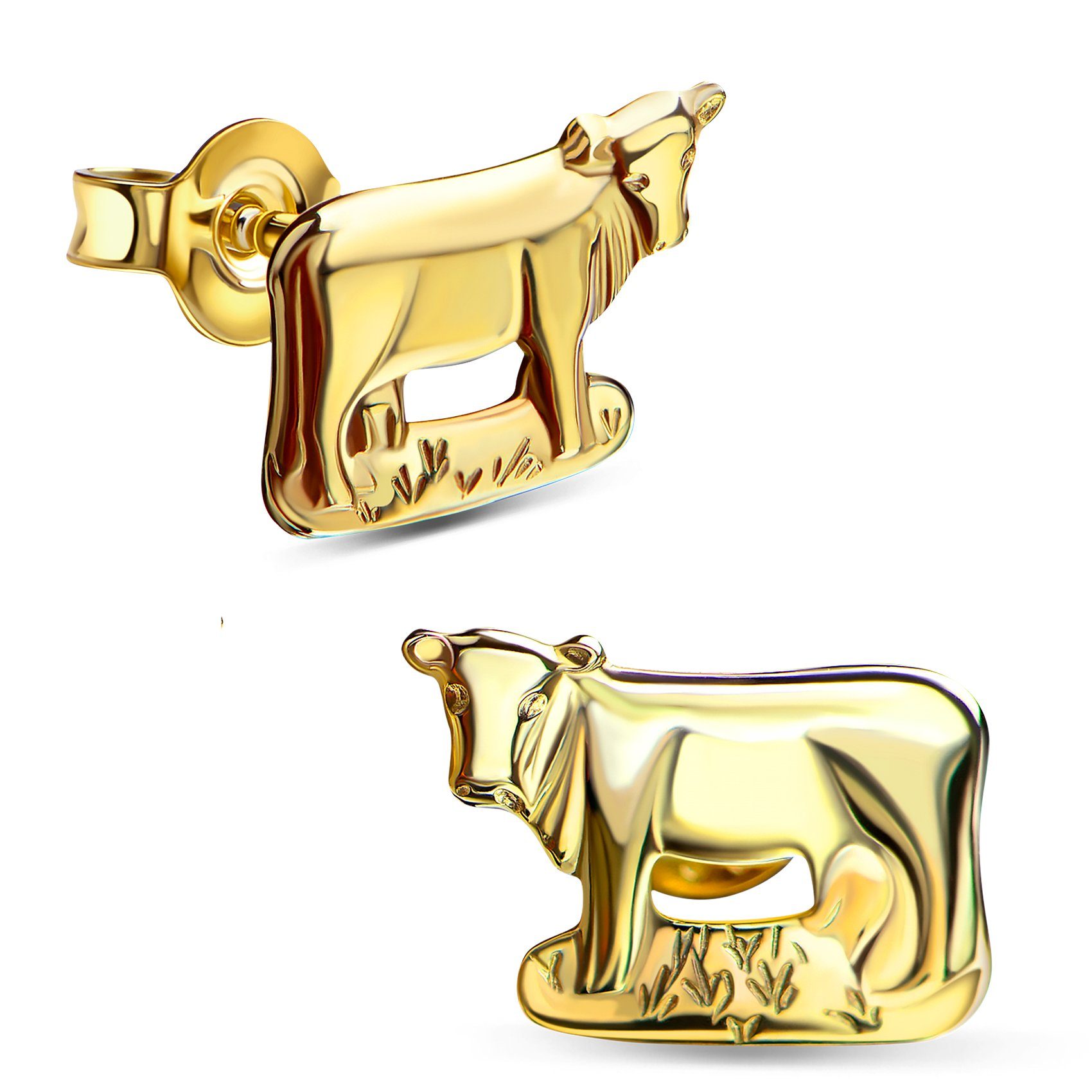 JEVELION Paar Ohrstecker Kuh 333 Gold (Gold Ohrschmuck, 2-tlg., für Damen), Goldstecker - Made in Germany