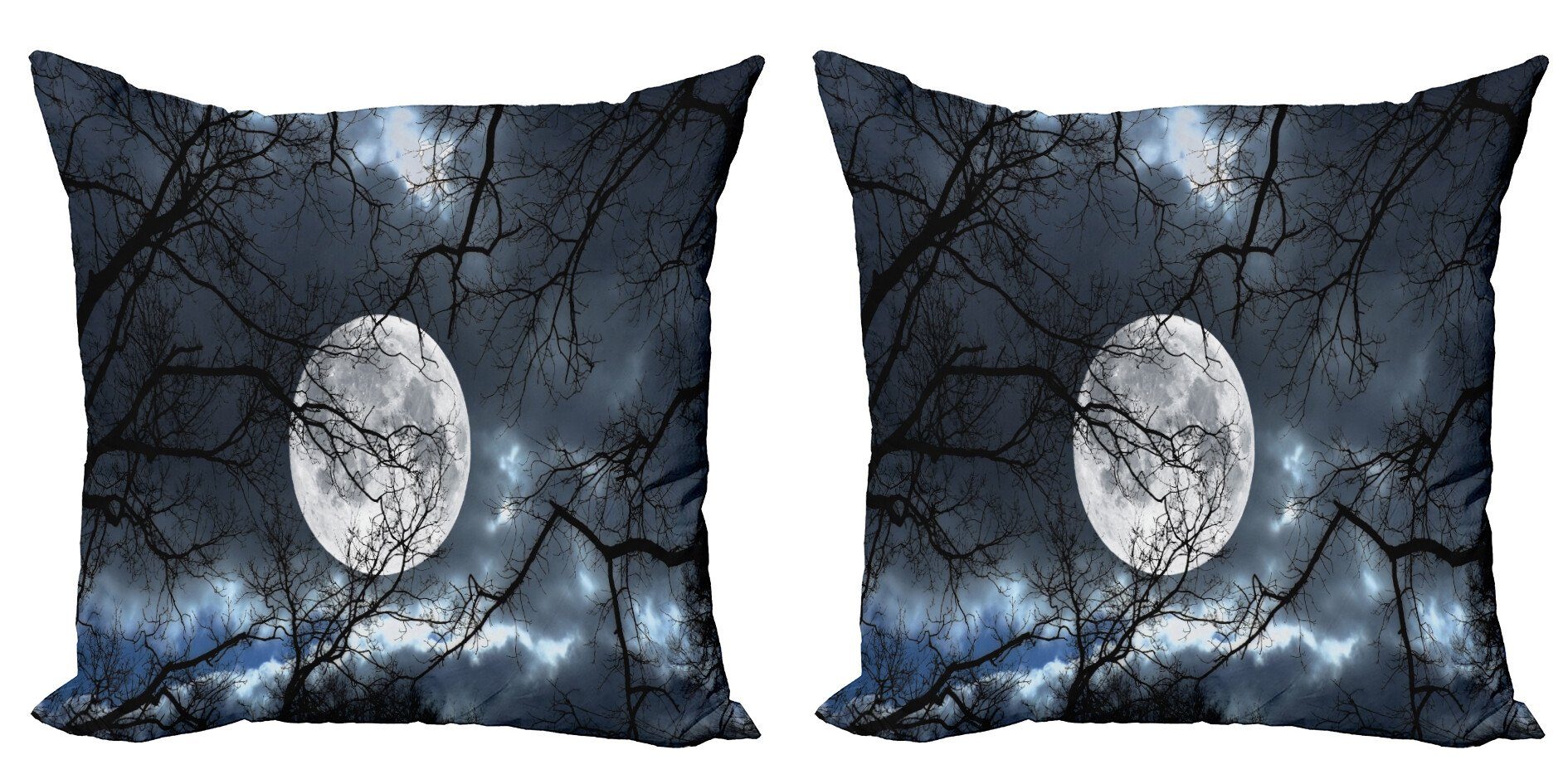 Kissenbezüge Modern Accent Doppelseitiger Digitaldruck, Abakuhaus (2 Stück), Winter Mond in der Nacht in Wald