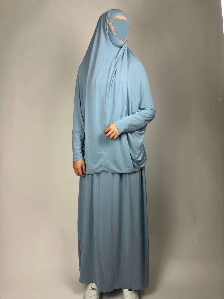 Aymasal Maxikleid 2 teiliges Gebetskleid Rock & Kopftuch Gebetskleidung Burka Muslim Himmelblau