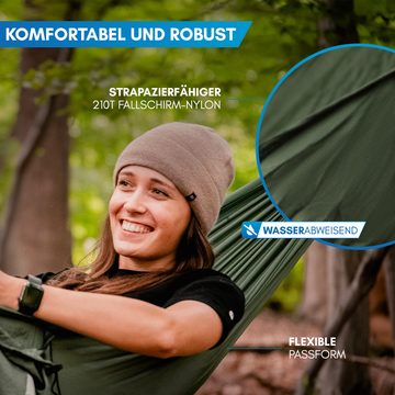 Nordmut Hängematte Outdoor [mit Befestigungs-Set] Camping Hängematte, aus Nylon Fallschirmseide, max. Belastbarkeit 300 kg
