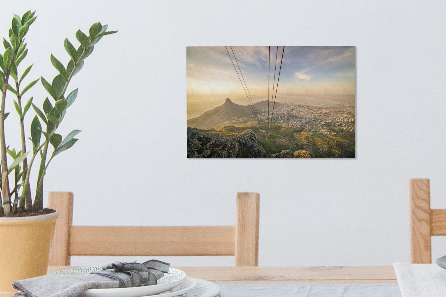 bei Wandbild Blick über 30x20 Leinwandbild (1 Tafelberg OneMillionCanvasses® cm Sonnenuntergang, Aufhängefertig, St), Kapstadt Wanddeko, vom Leinwandbilder,