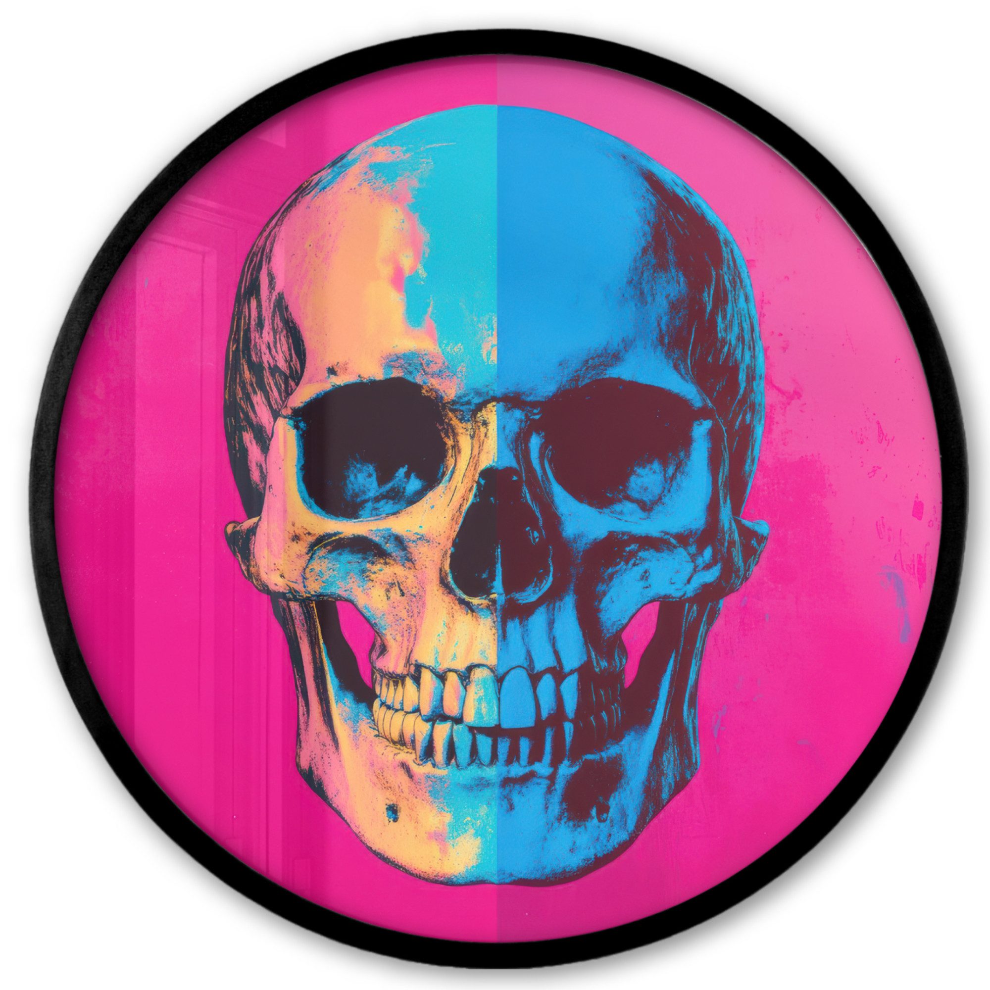MuchoWow Poster Rund - Neon - Blau - Pop-art - Totenkopf, (1 St), Runde Wandbilder, Deko für Wohnzimmer und Schlafzimmer, 40x40 cm